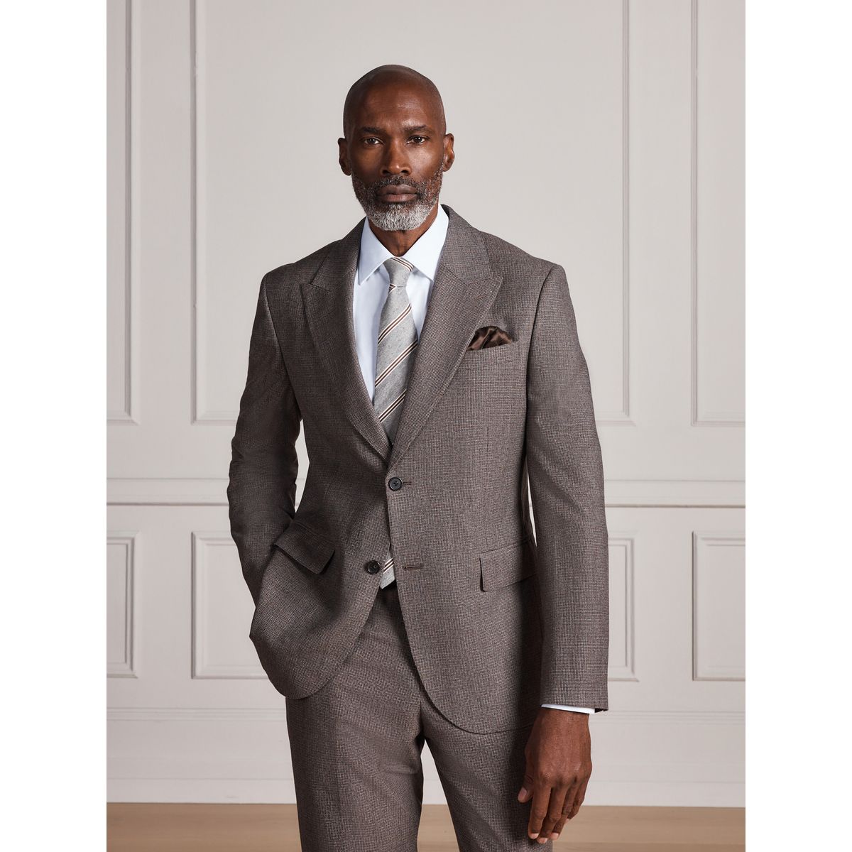 Veste de costume slim en laine pied-de-poule signature marron, NEXT
