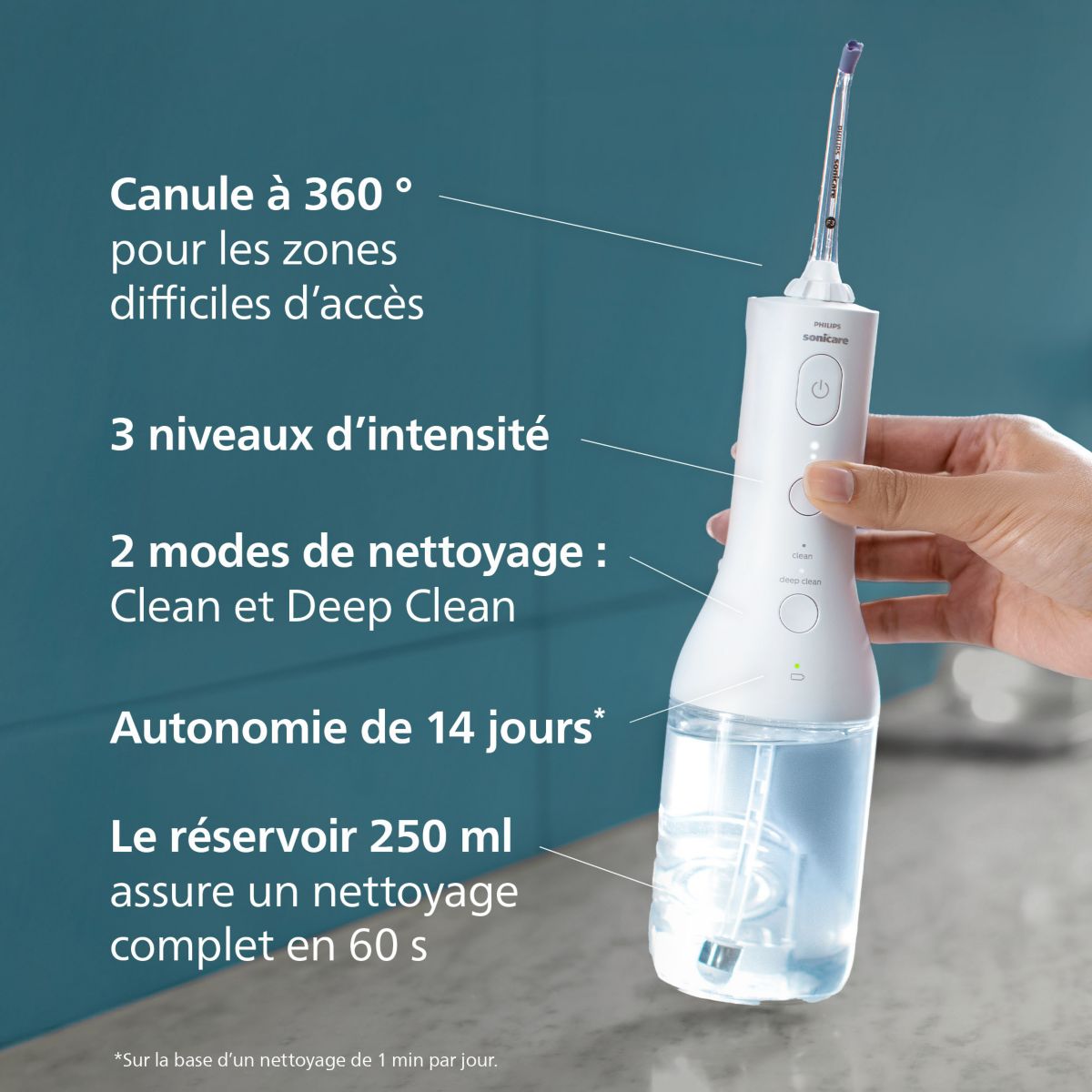 Hydropulseur Sonicare Powerflosser 3000 HX3826/31 sans fil couleur unique, PHILIPS