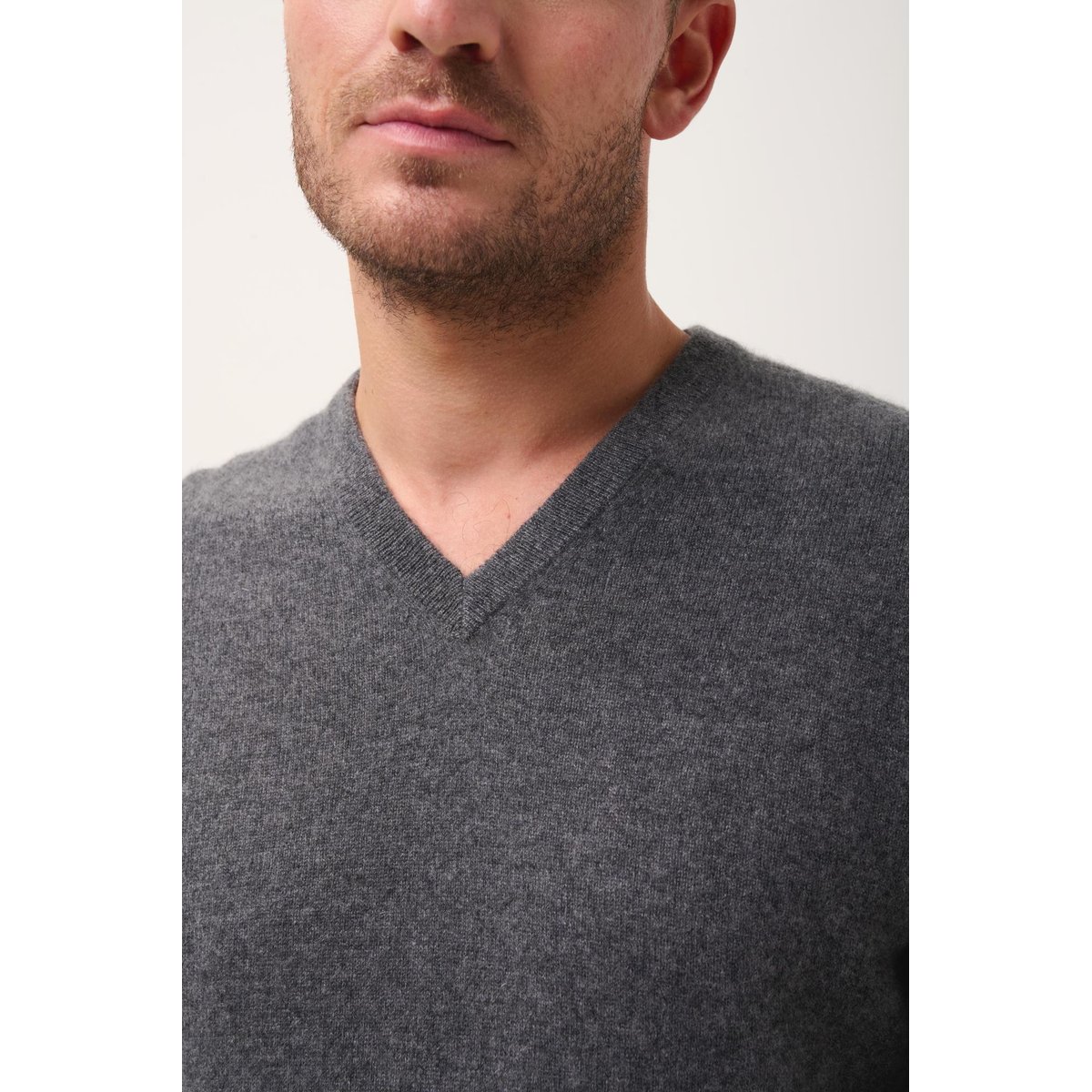 Pull Col V Anthracite Chiné Tom gris anthracite chiné, JUST CASHMERE