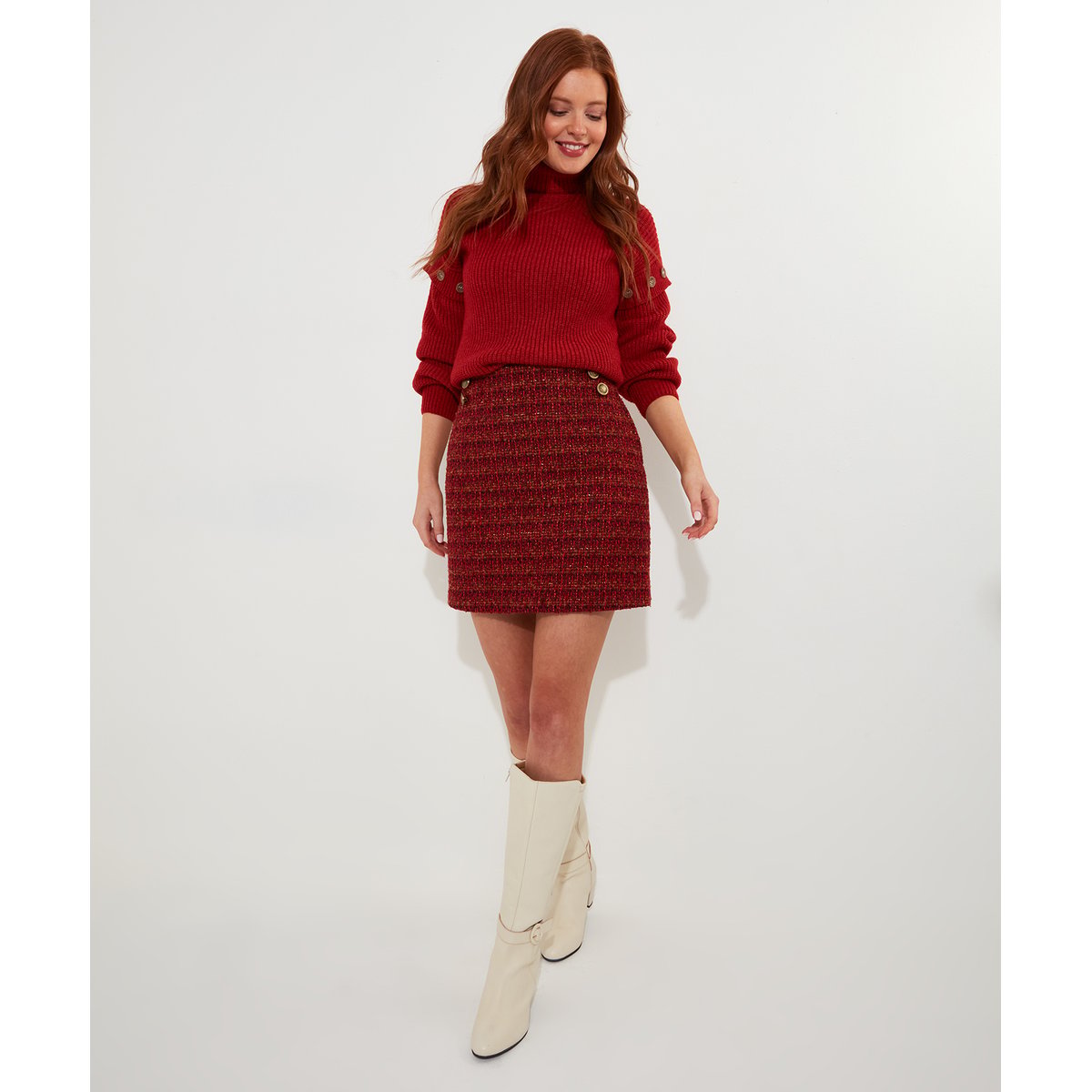 Jupe Mini Coordonnée Tweed Texturé orange brûlé, JOE BROWNS