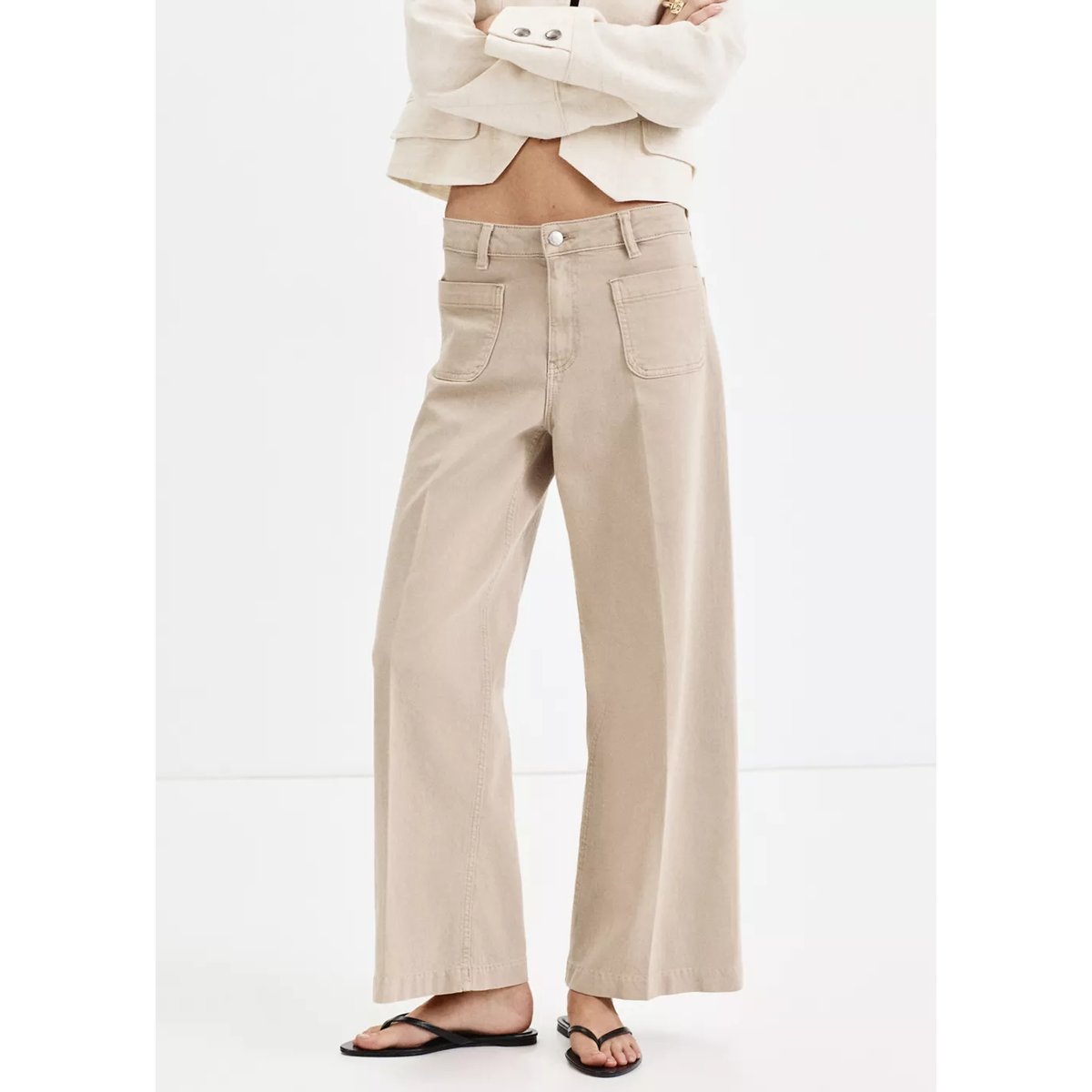Jean wide leg poches pièce sable, MANGO