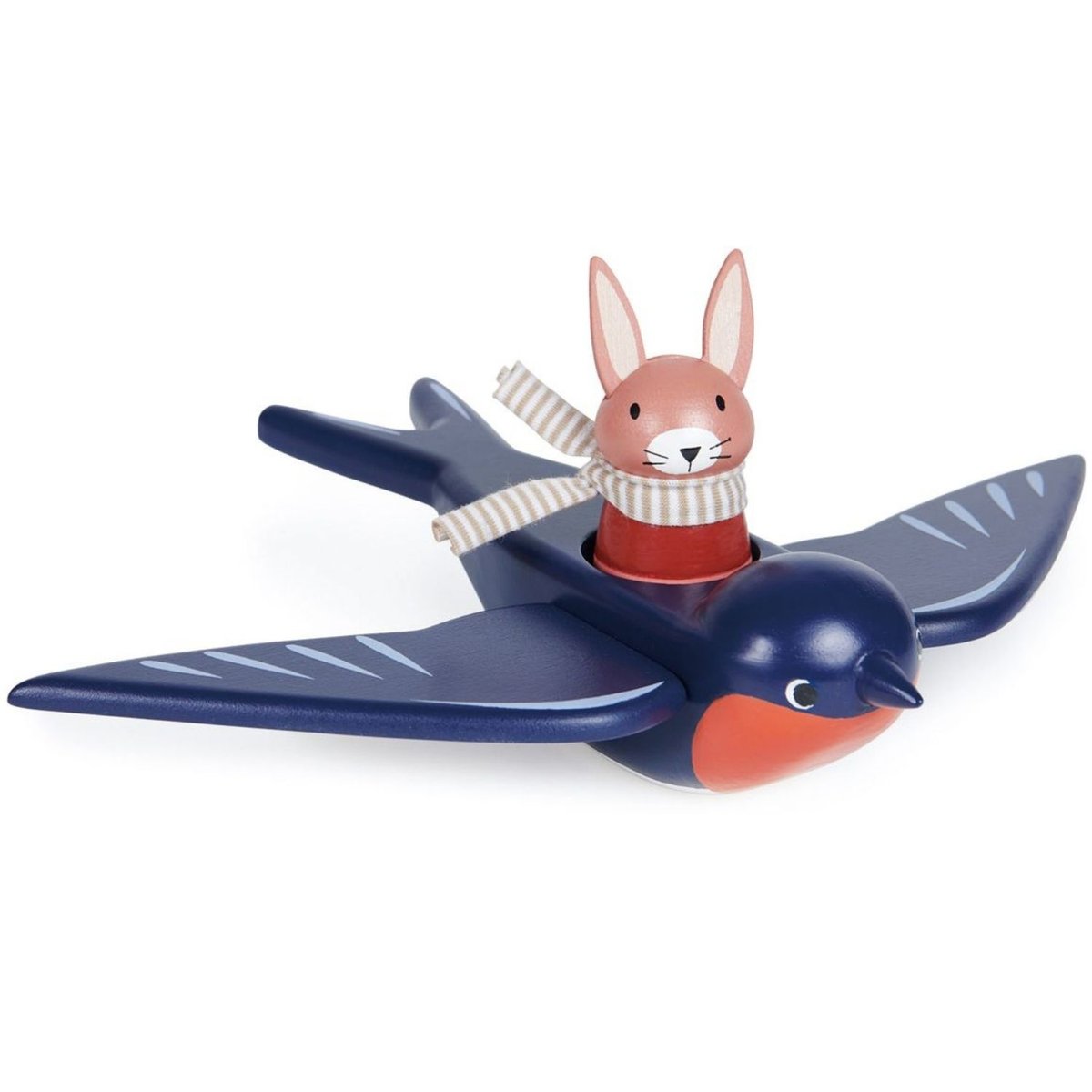 Hirondelle et son ami lapin bleu, rouge, rose, TENDER LEAF TOYS