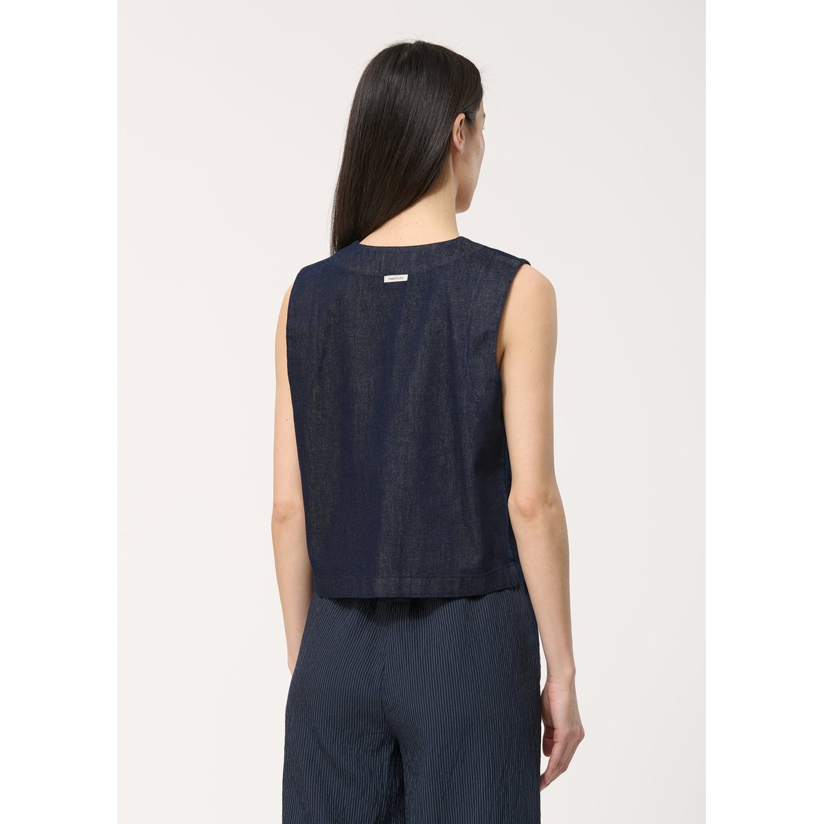 Gilet en denim brut sans manches bleu denim, HUMILITY