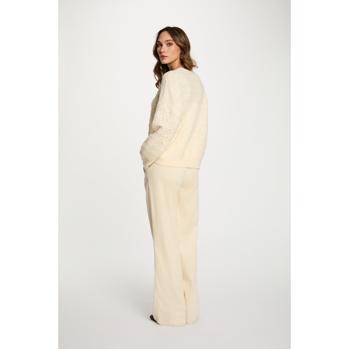 Pull col rond fantaisie ivoire, MORGAN