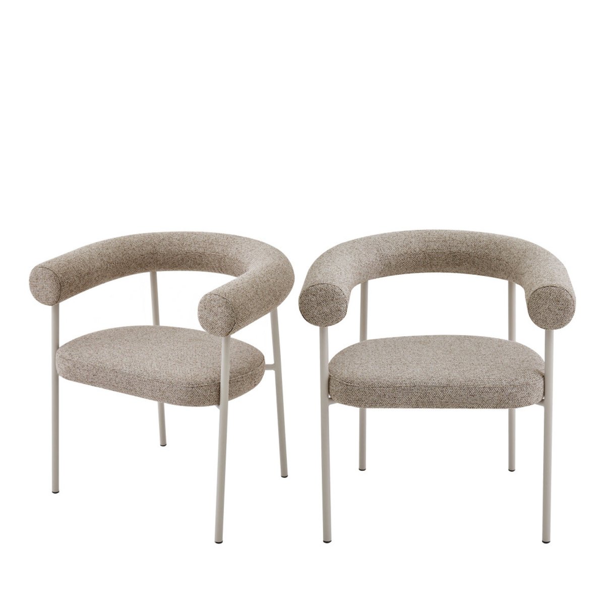 Lot de 2 fauteuils de table en tissu pieds beige- OLYMPE marron chiné, DRAWER