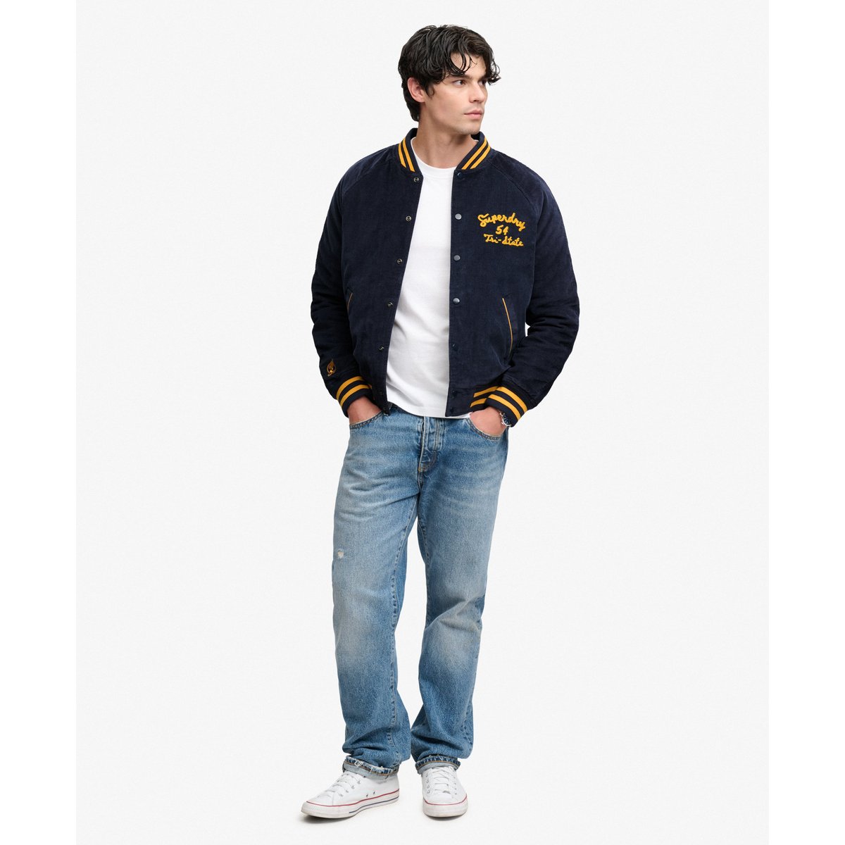 Veste Bomber Varsity en Velours Côtelé Coupe Décontractée bleu marine standard, SUPERDRY