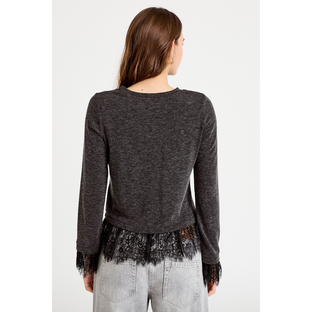 Pull détails de dentelle gris foncé, CACHE CACHE