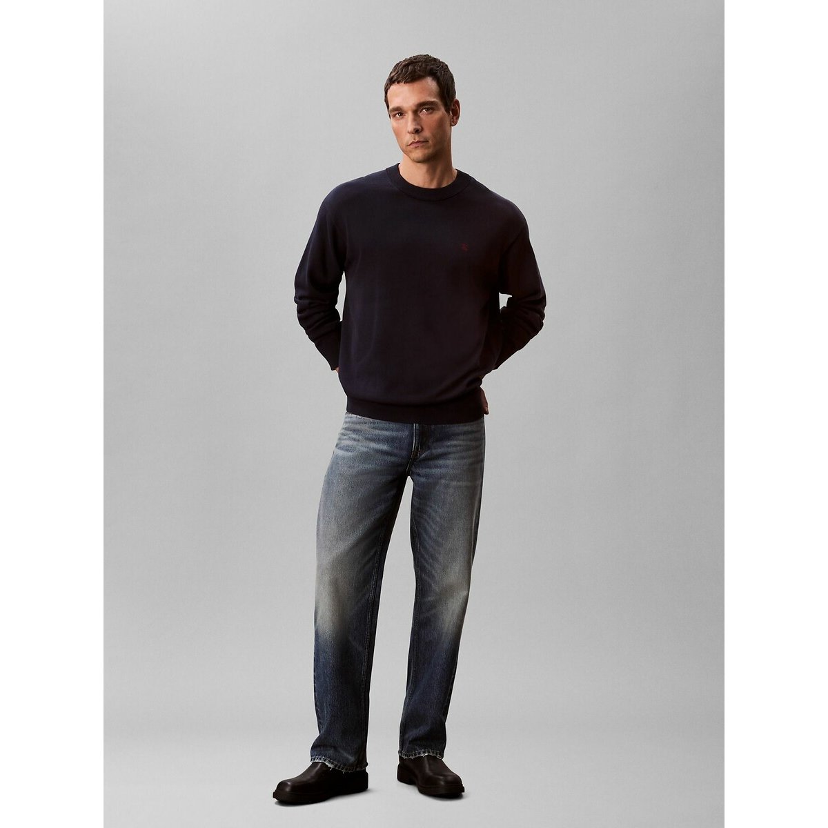 Pull col rond bleu marine, CALVIN KLEIN