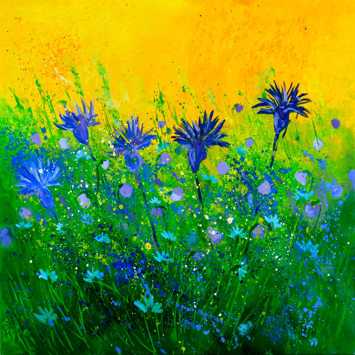 Tableau bouquet de fleurs bleues tableau alu dibond, HEXOA