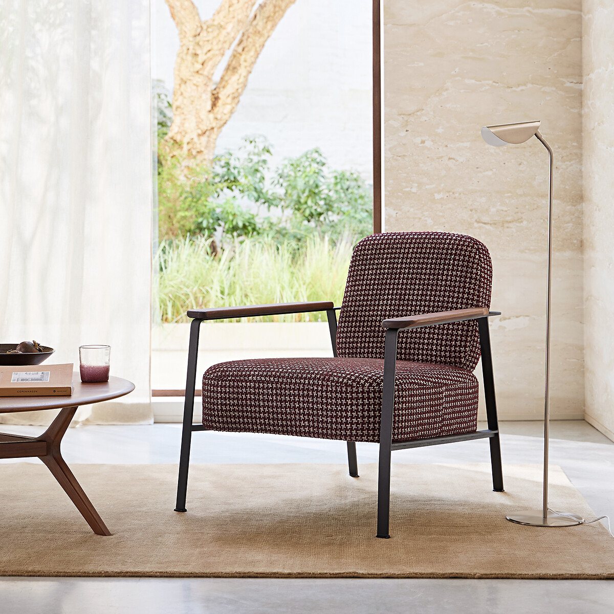 Fauteuil en métal et imprimé jacquard, ABRAXAS lie de vin, AM.PM