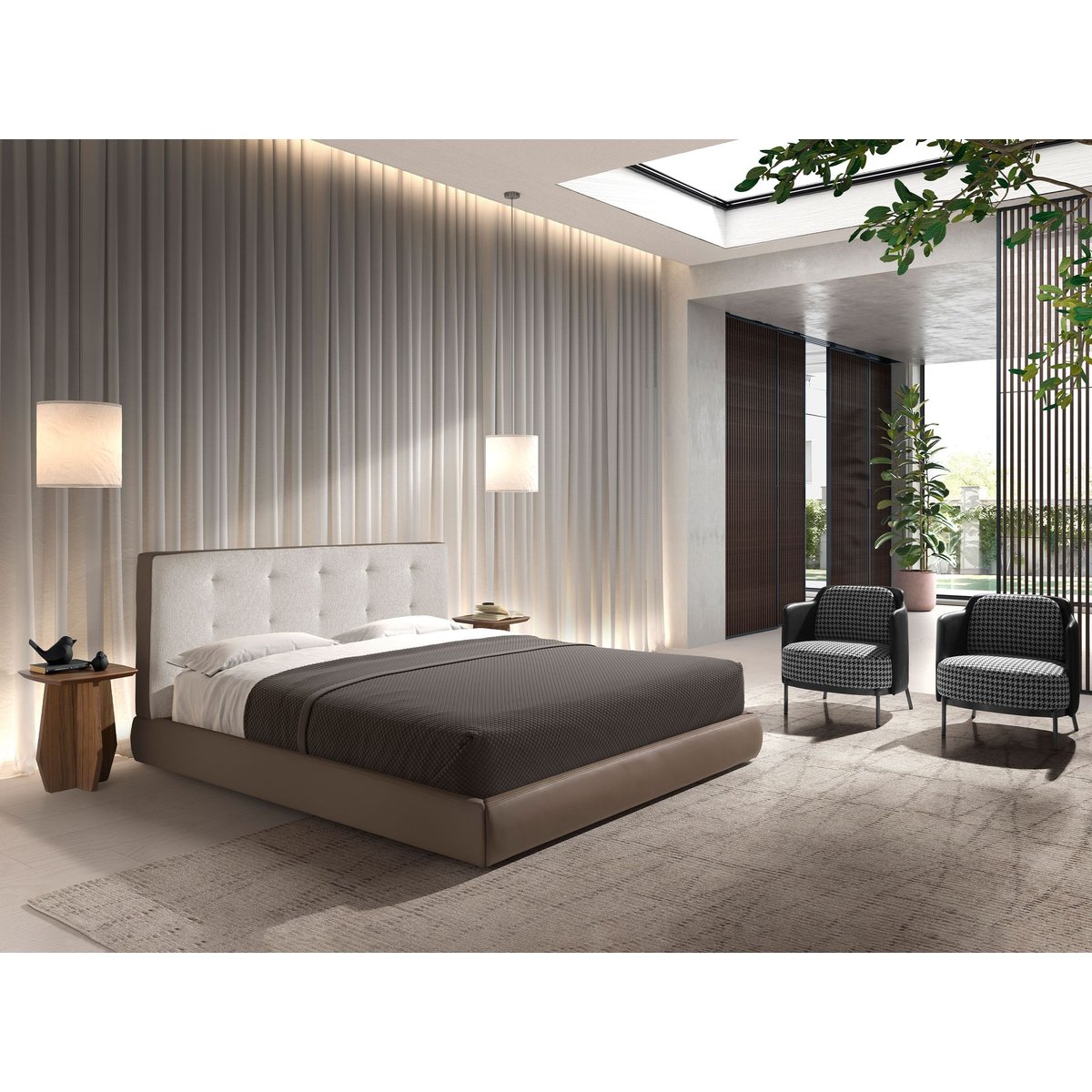 Fauteuil en tissu noir et blanc et similicuir noir noir | blanc | acier foncé, ANGEL CERDA