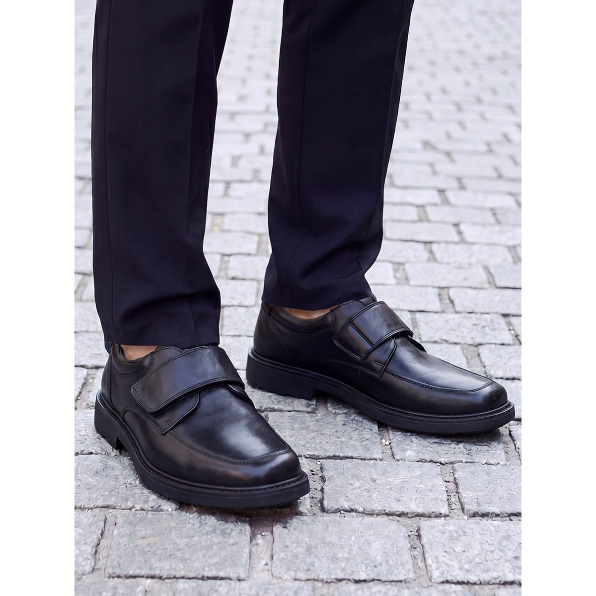 Derbies à scratchs homme noir, PEDICONFORT