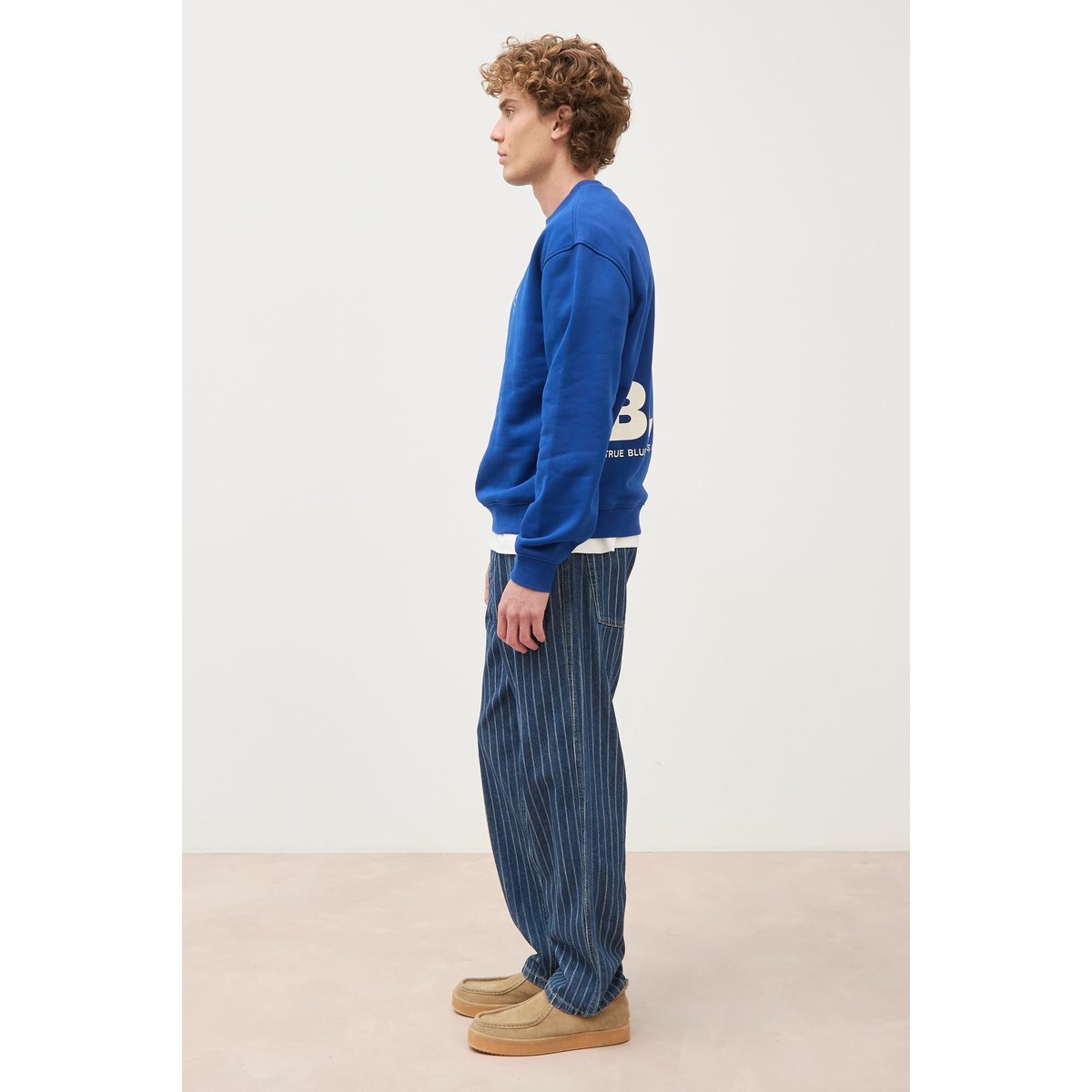 Sweat droit col rond manches longues bleu electrique, BONOBO