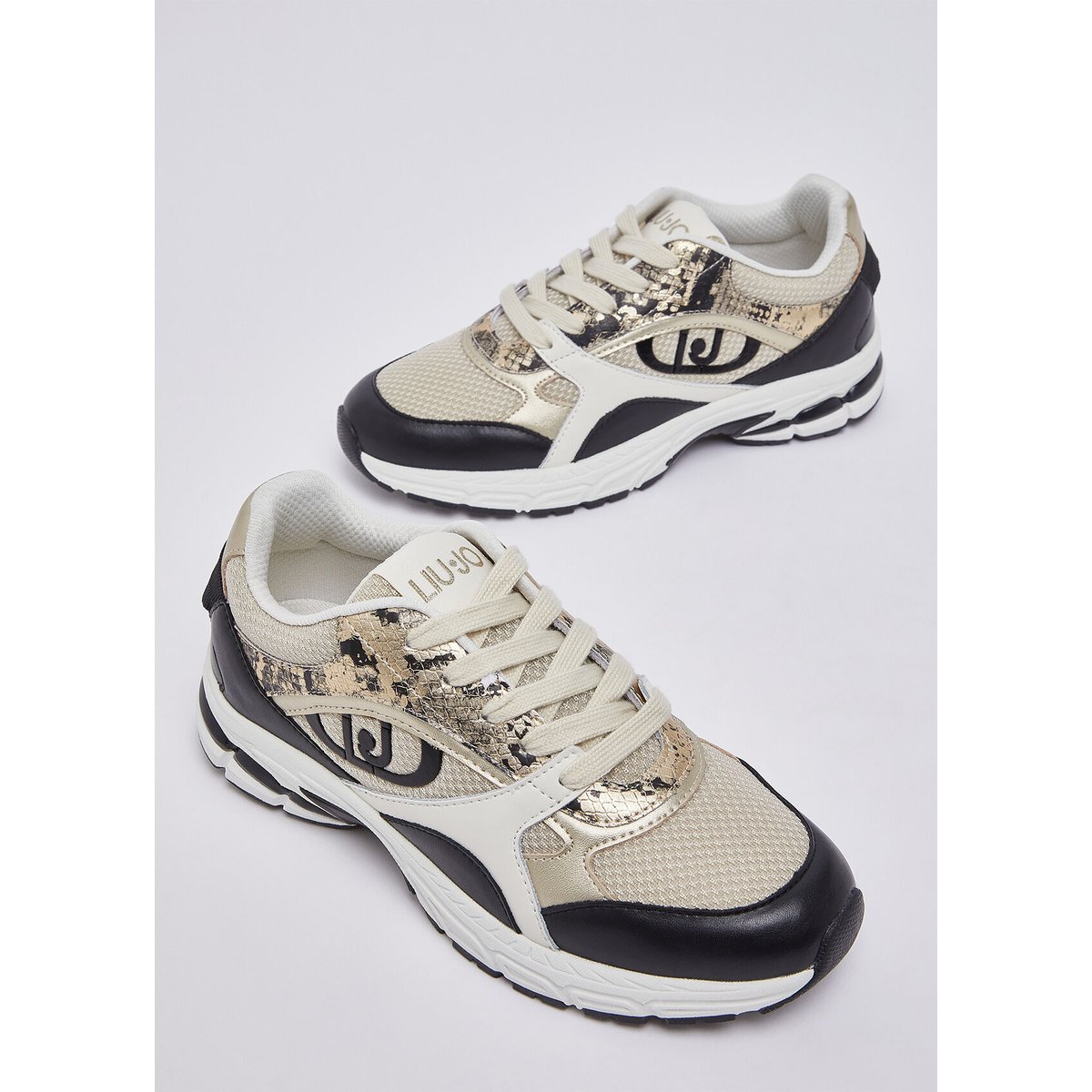 Sneakers effet python noir et beige, LIU JO