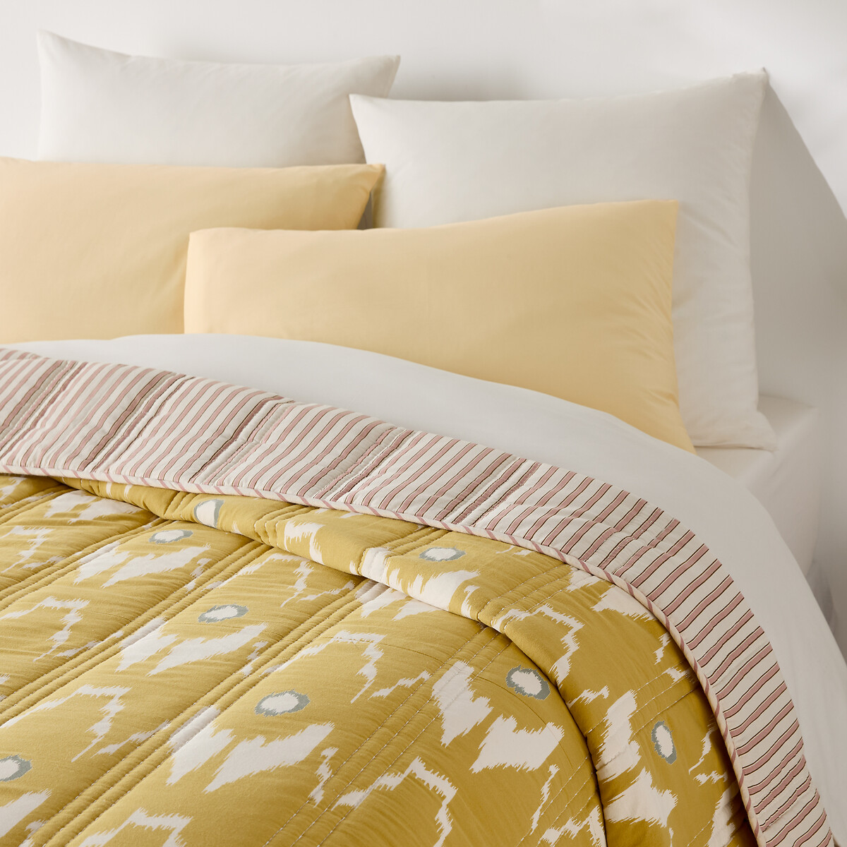 Couvre-lit kantha, imprimé ikat et rayures, coton lavé, ASTANA imprimé, LA REDOUTE INTERIEURS