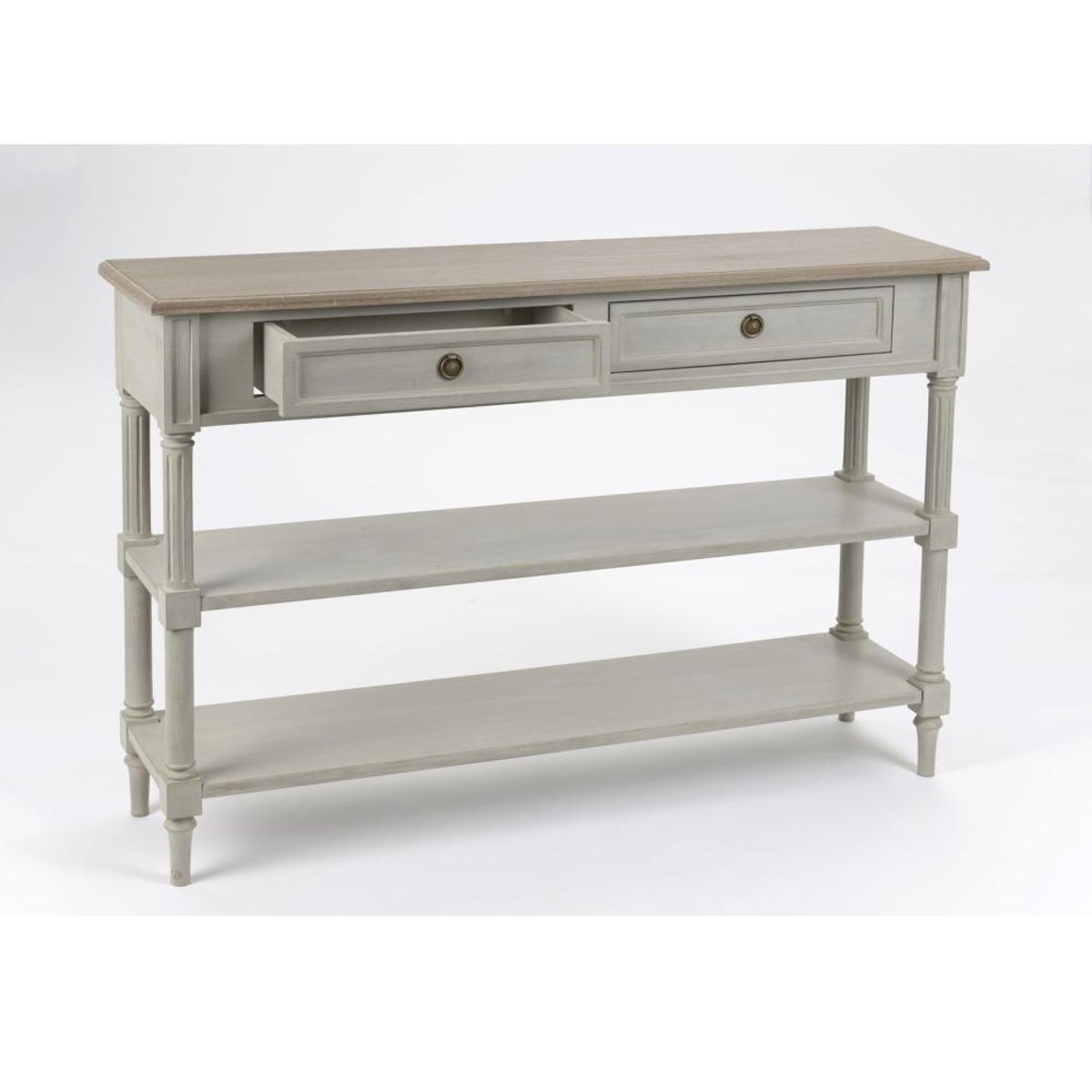 Console 2 tiroirs 2 niveaux en bois mindi L120 cm Édouard gris, AMADEUS