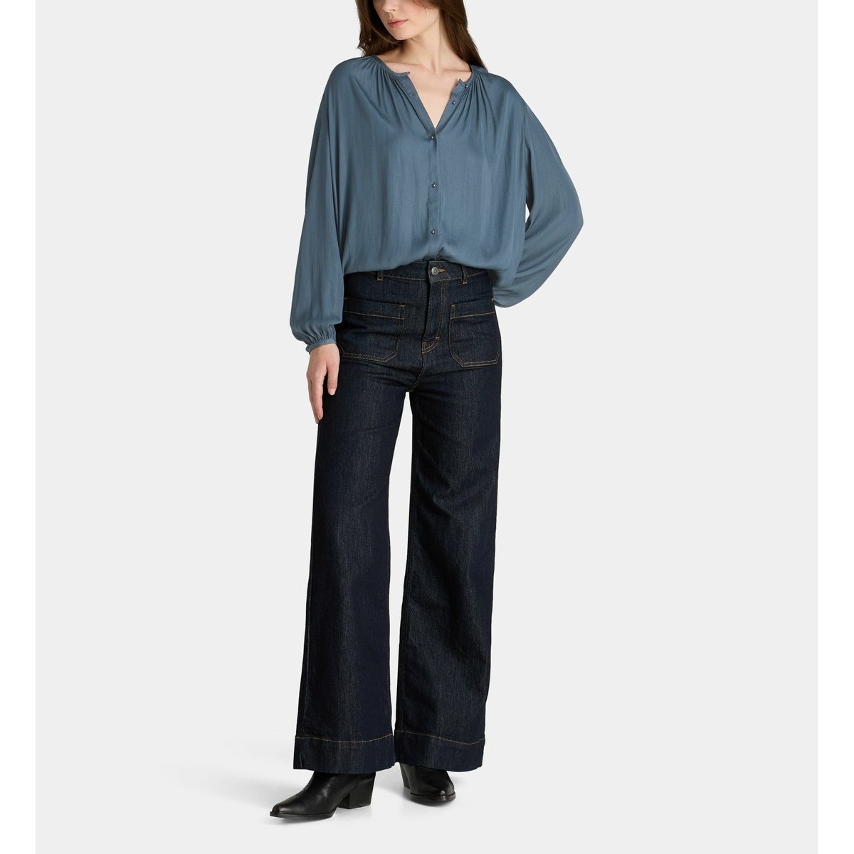 Blouse danube satl ample à manches longues bleu grisé, GALERIES LAFAYETTE