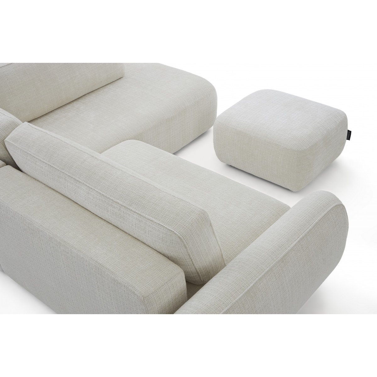 Canapé d'angle convertible 4 places en tissu texturé avec pouf, DENISE blanc, BOBOCHIC