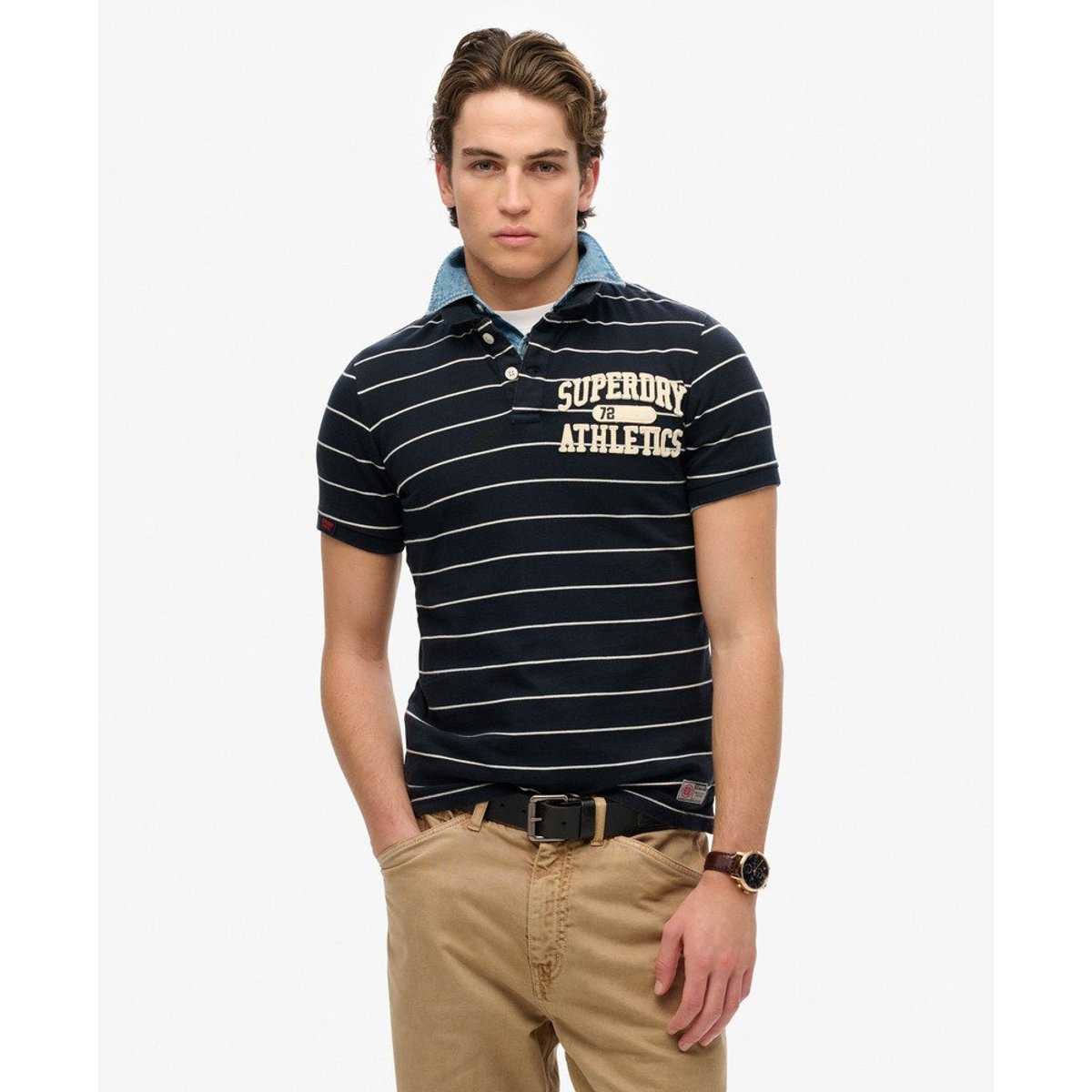 Polo en jersey Vintage Athletic rayé bleu marine éclipse, SUPERDRY