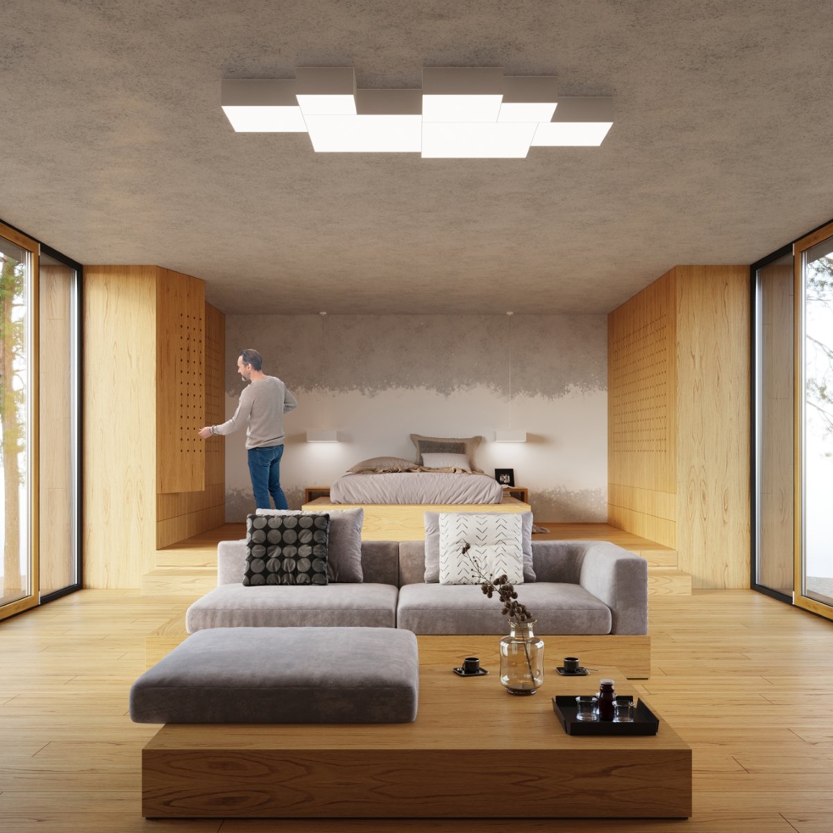 Plafonnier PVC Blanc E27 4 Horus blanc, EDEN