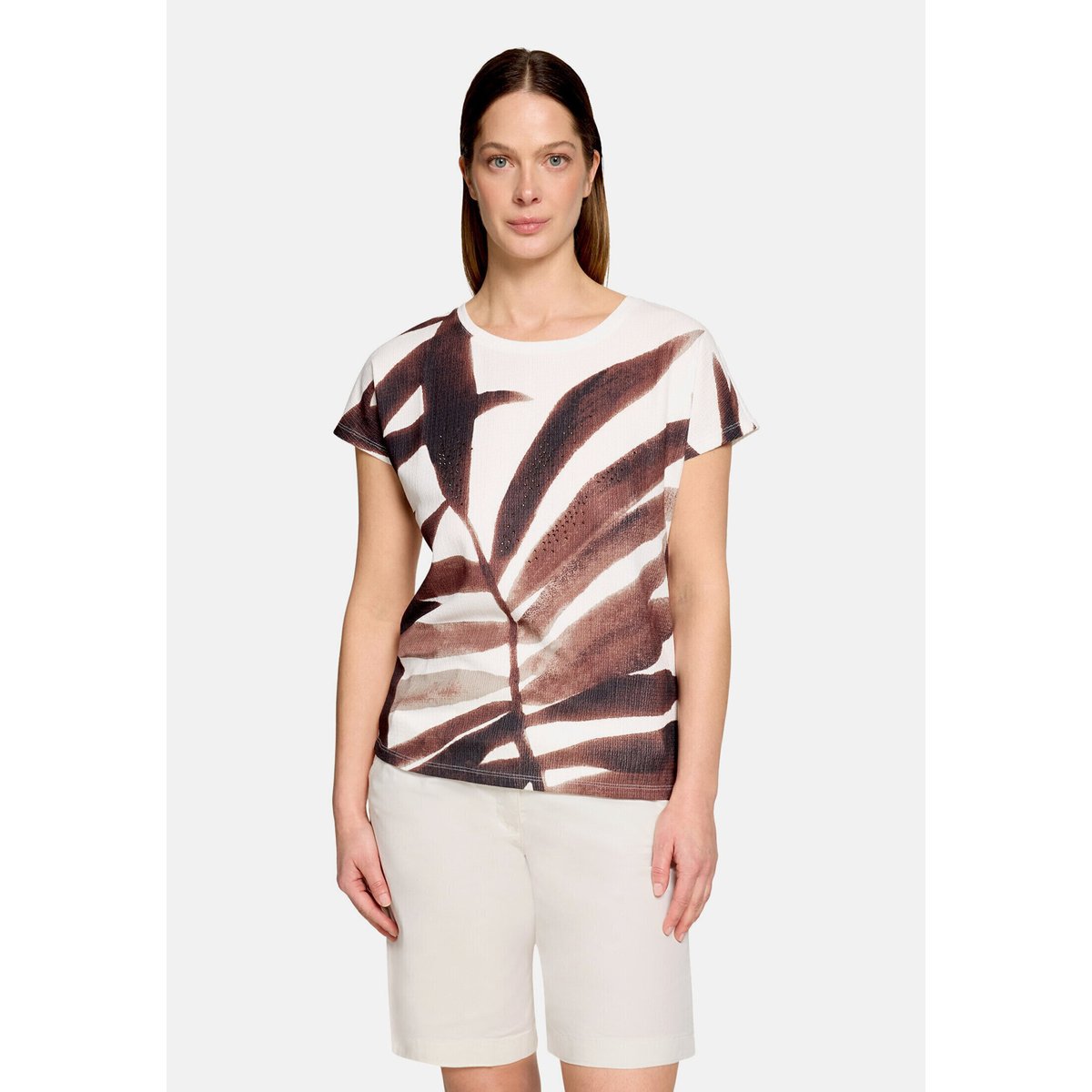 T-Shirt avec structure à encolure bateau blanc/marron, BETTY BARCLAY