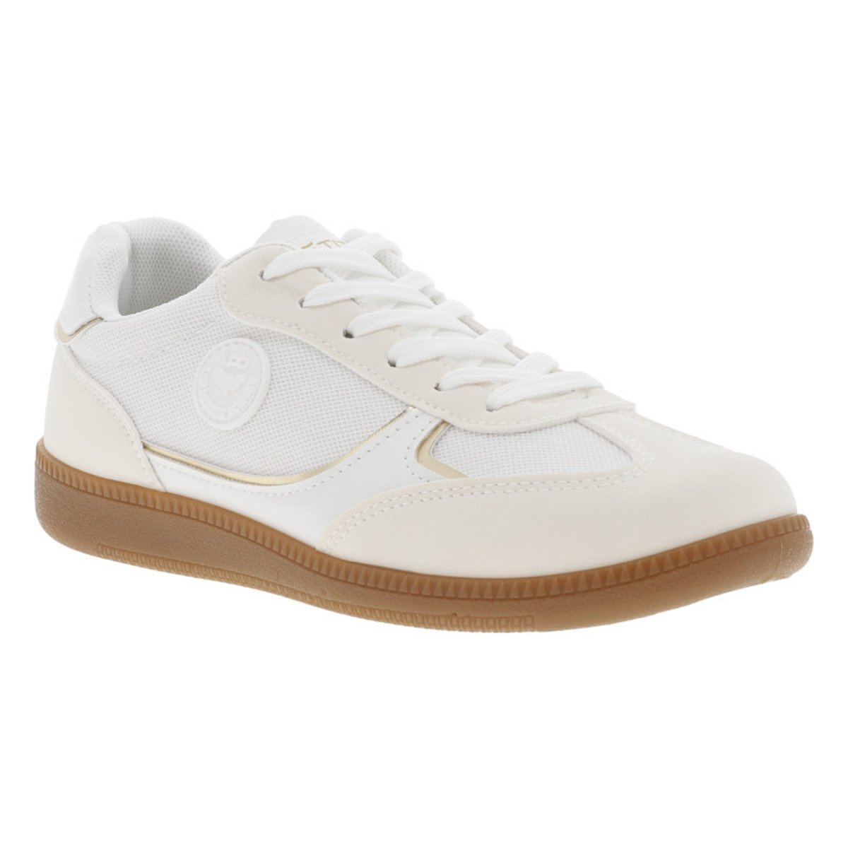 Tennis beiges et blanches pailletées à semelle plate et à lacets plats blanc, LPB Les P'tites Bombes