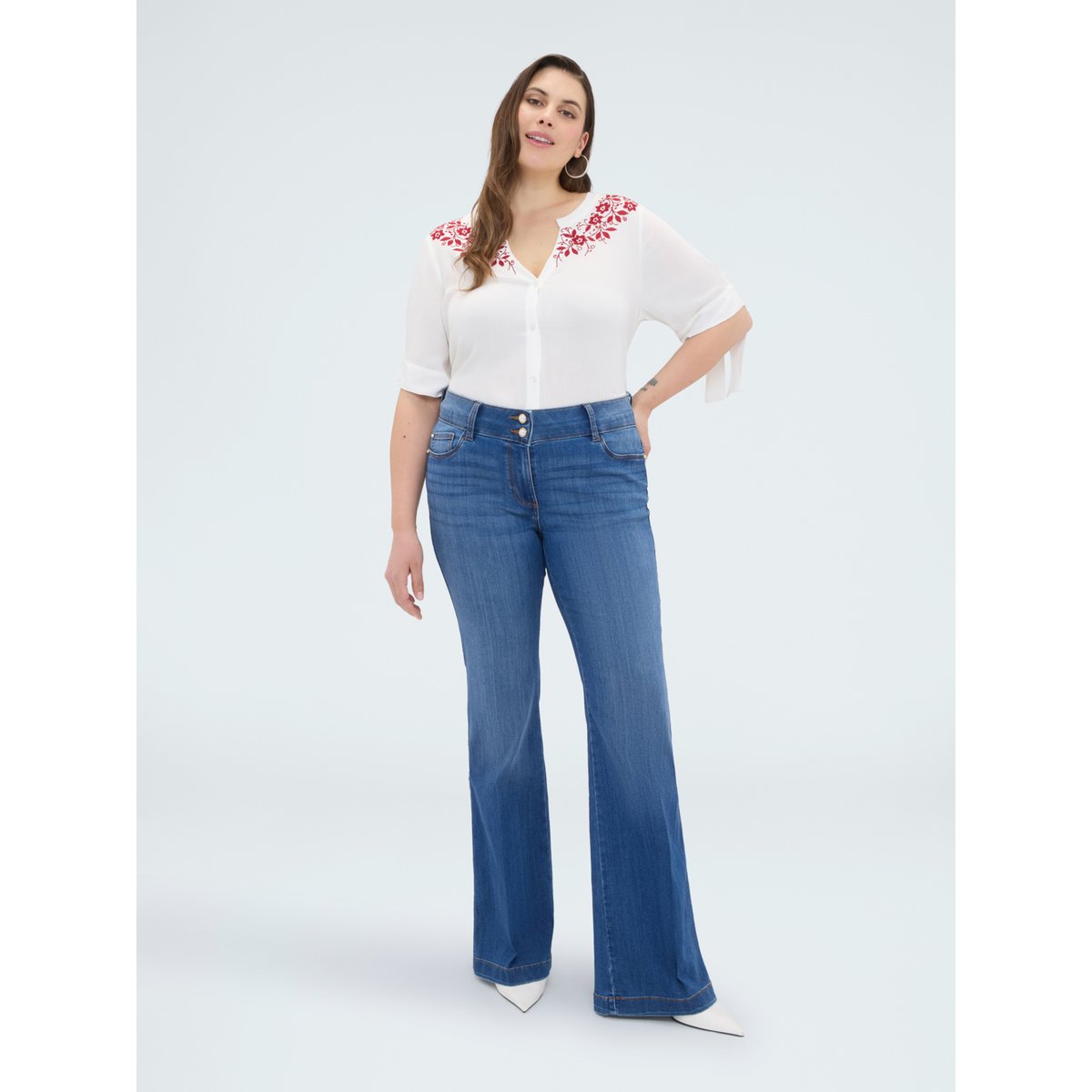 Blouse avec broderies florales blanc, FIORELLA RUBINO