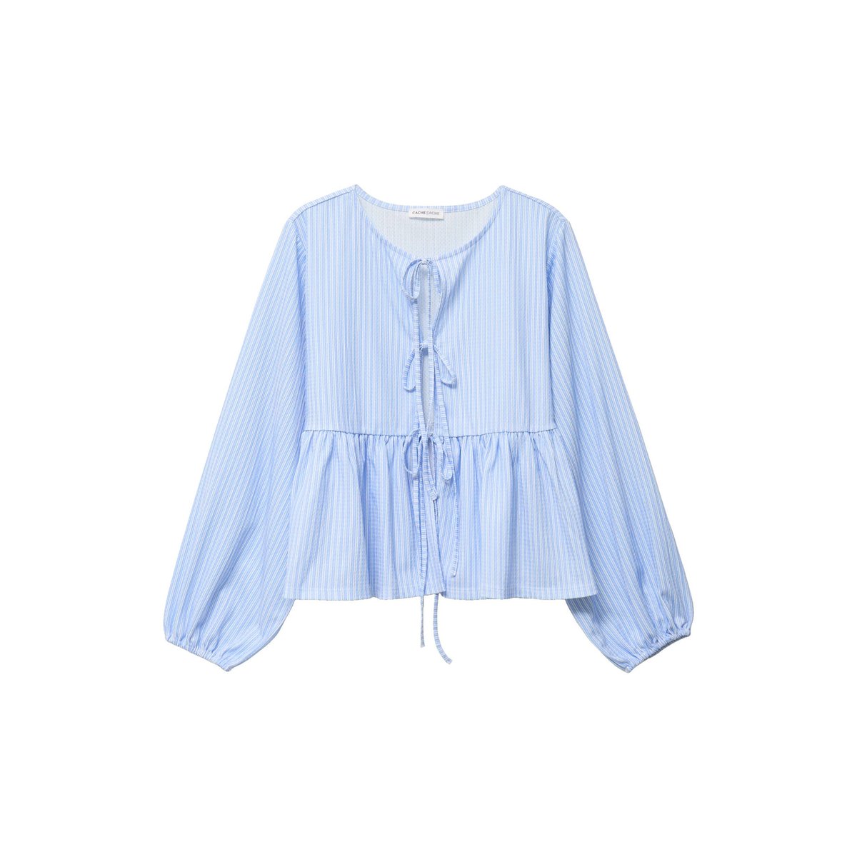 Blouse manches longues en crêpe bleu ciel, CACHE CACHE