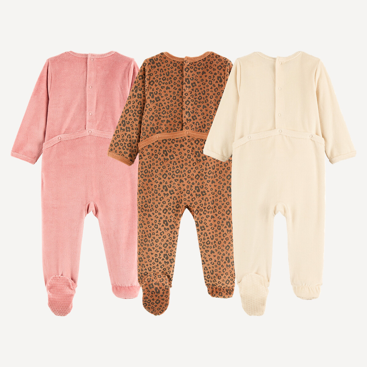 Pack of 3 Velour Pyjamas red + ecru, LA REDOUTE COLLECTIONS