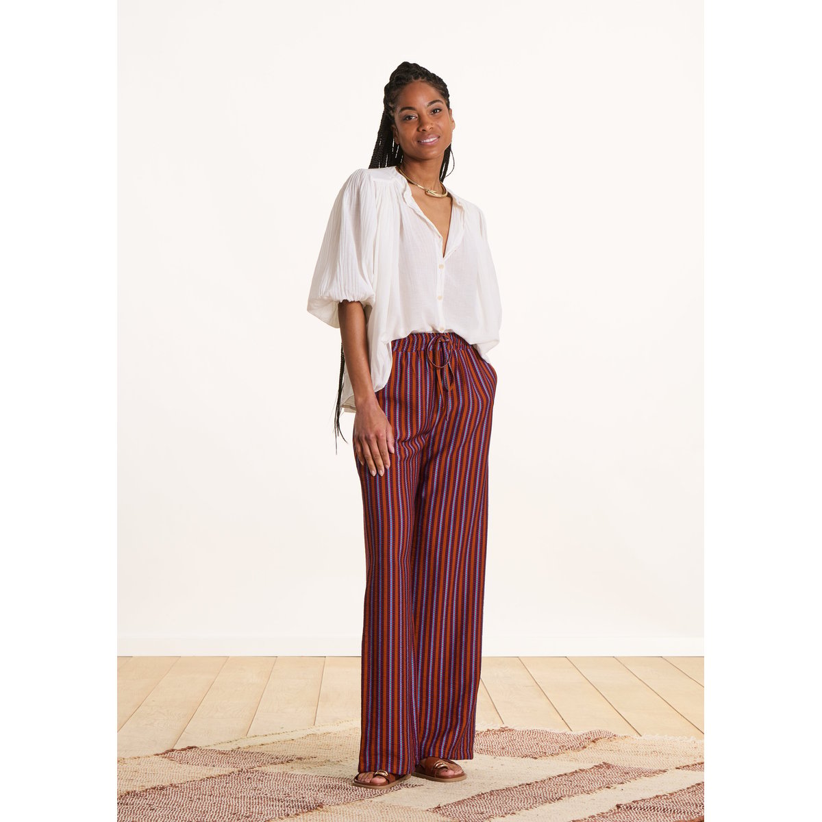 Pantalon large rayé figue/tandoori, LA FEE MARABOUTEE