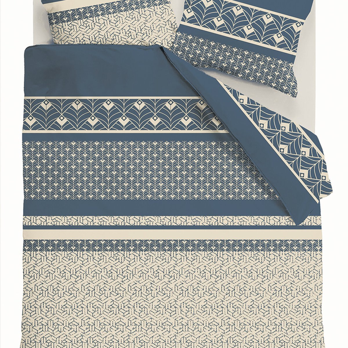 Parure housse de couette imprimée graphique en coton, HAVRIL multicolore, ATELIER DU COTON