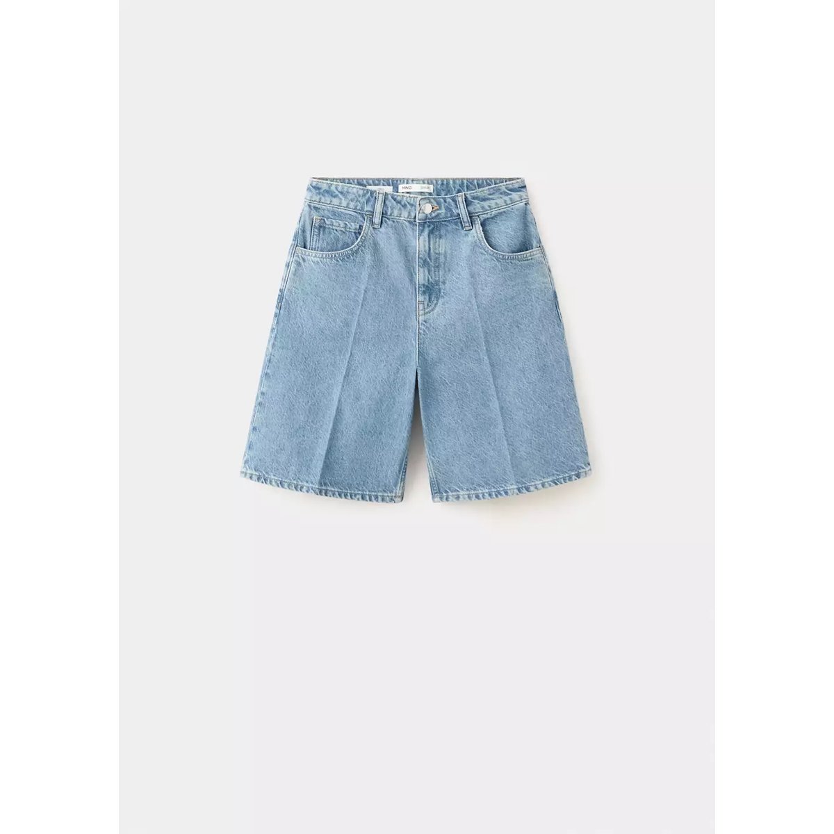 Bermuda en jean droit taille haute bleu moyen, MANGO