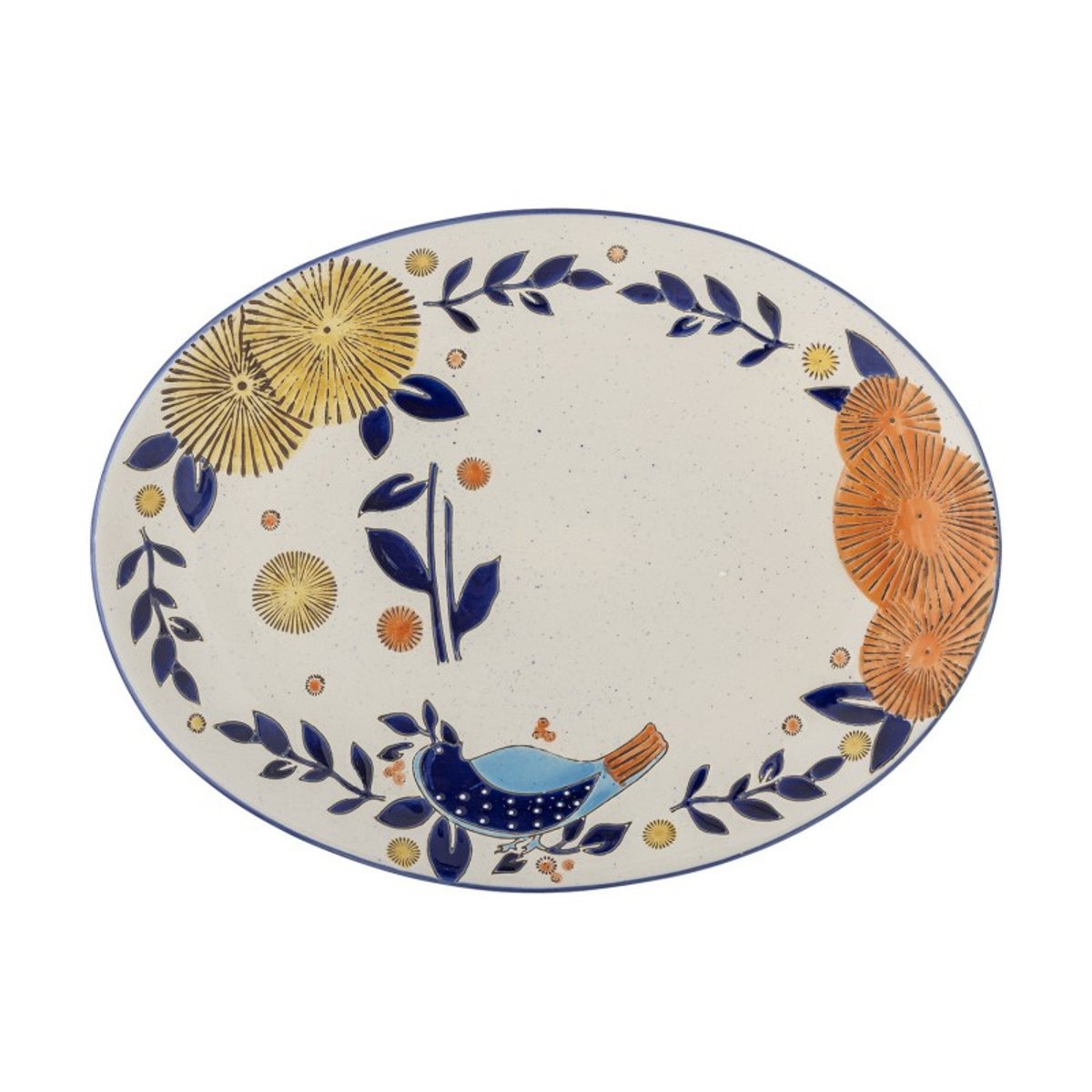 Plat de service grès peint main motif floral  Lynna multicolore, BLOOMINGVILLE