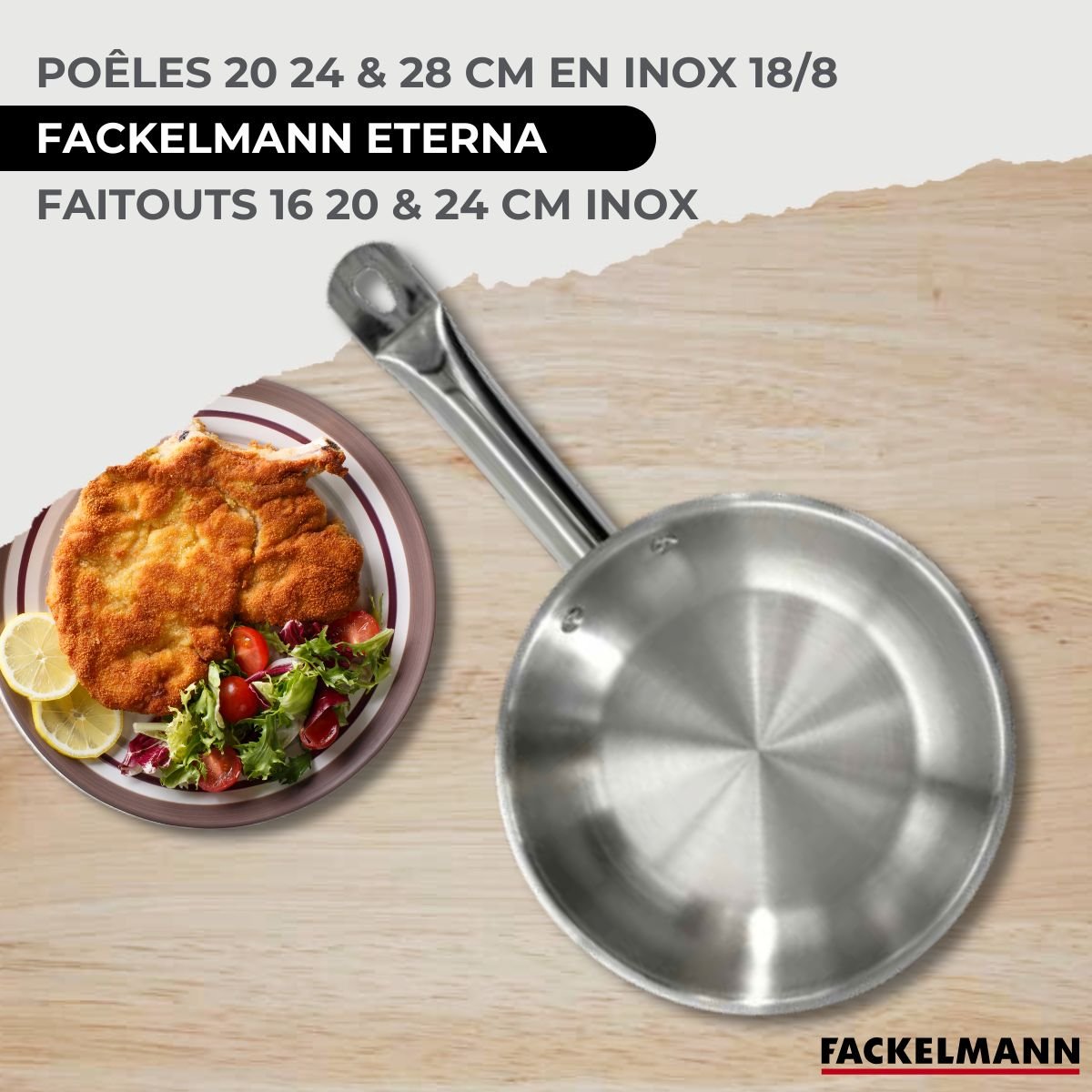 3 poêles 20/24/28cm + 3 faitouts 16/20/24cm ETERNA BRILLANT inox, FACKELMANN