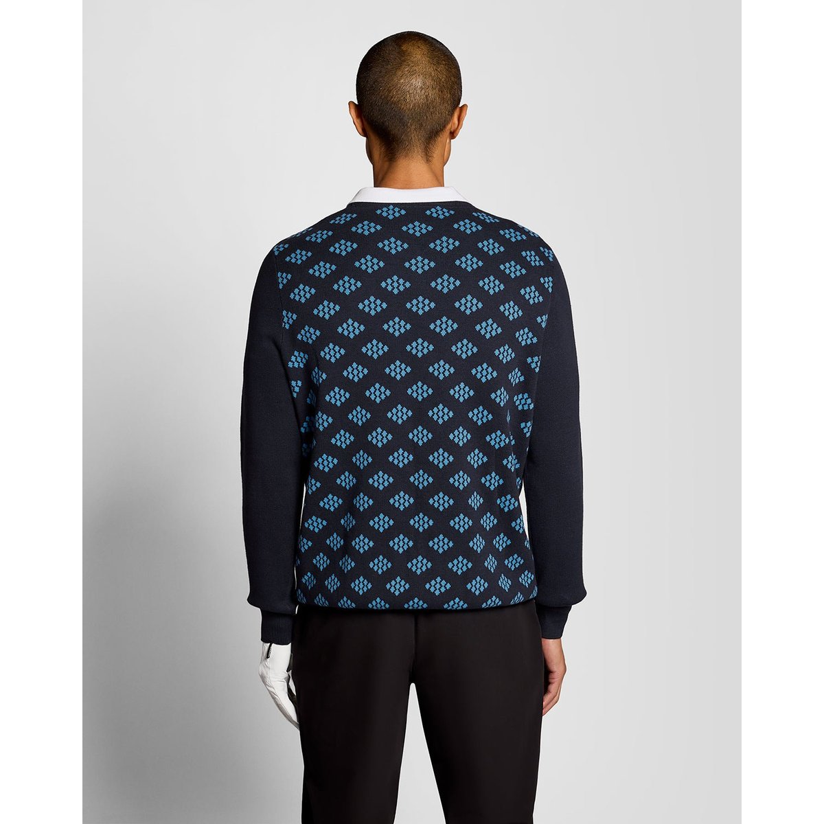 Pull en coton col rond à losanges bleu foncé marine, LYLE & SCOTT