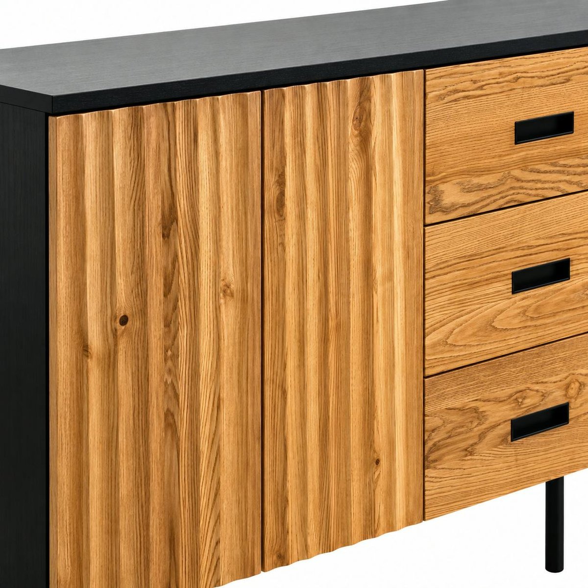 Buffet bas 2 portes en bois bicolore, façade ondulée TARAN bois naturel, PIER IMPORT