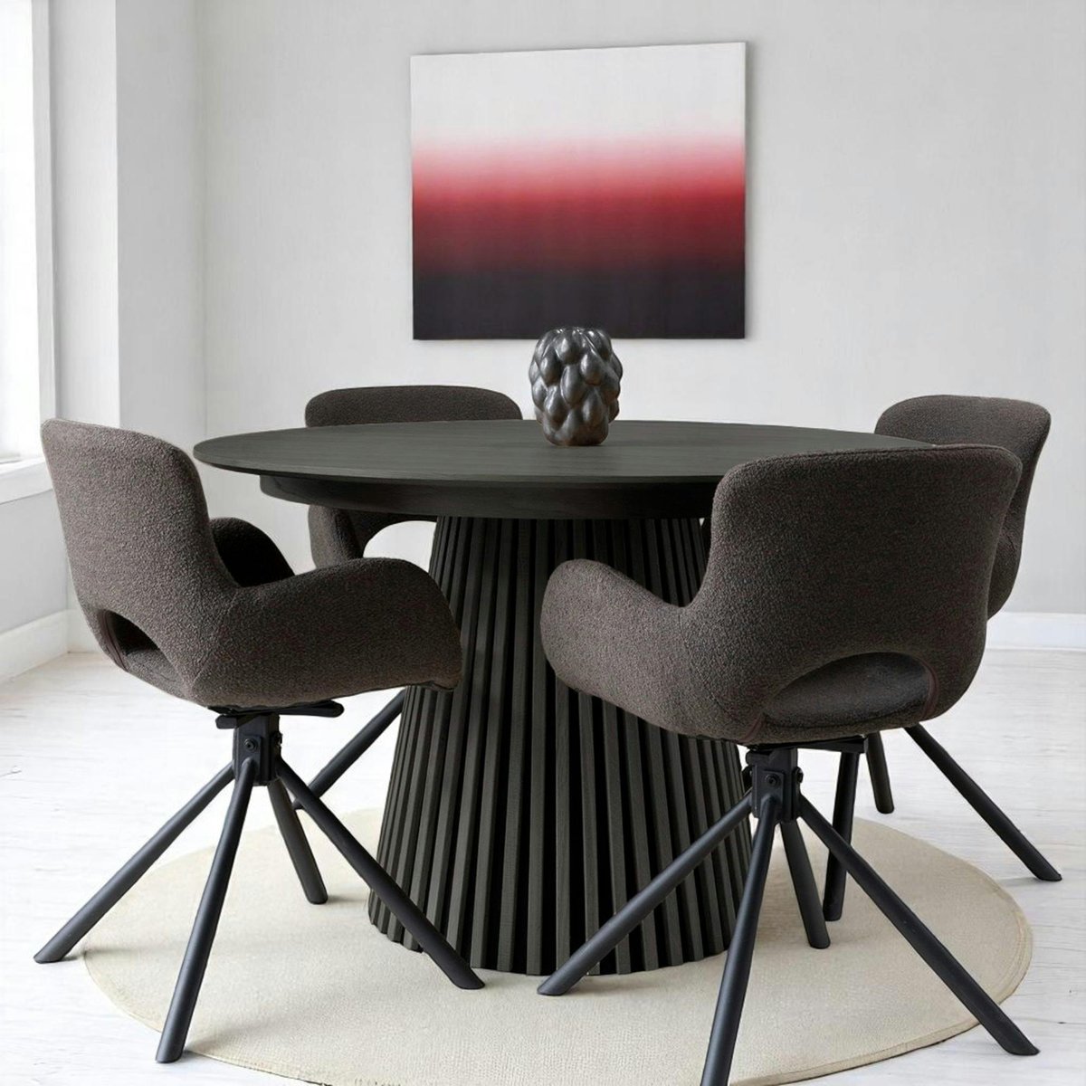 Table ronde extensible avec pied baguette AMSTERDAM chêne noir (10 places), PIER IMPORT