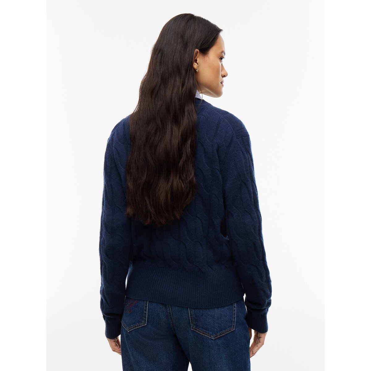 Cardigan col rond torsadé en laine marine, TOMMY HILFIGER