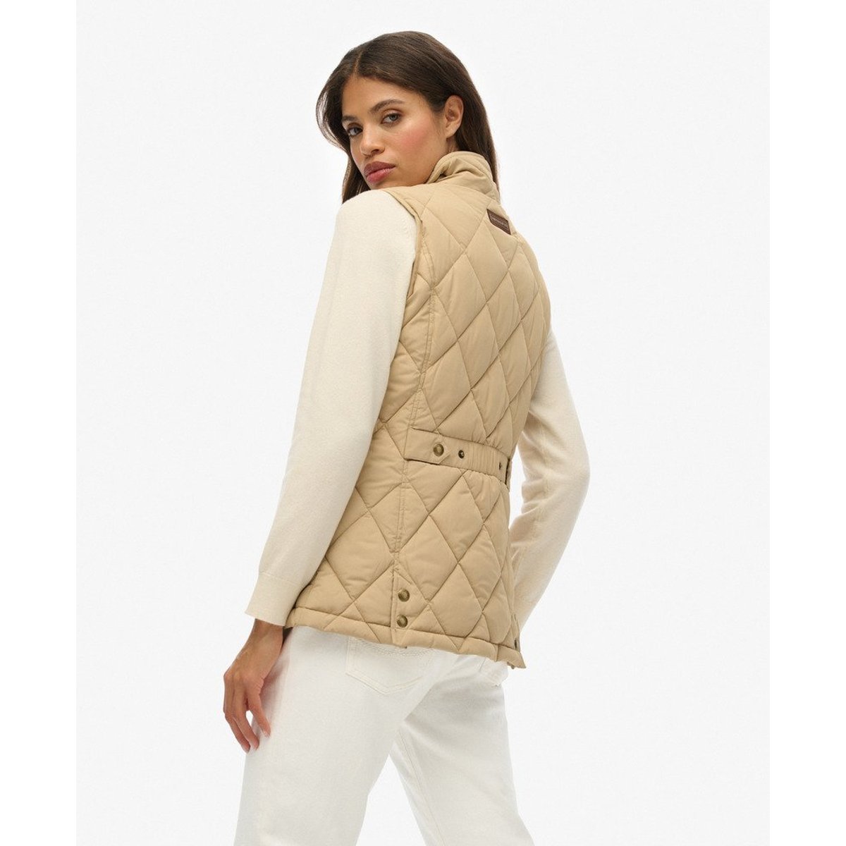 Veste sans manches à doublure bordée de velours côtelé beige shaker, SUPERDRY