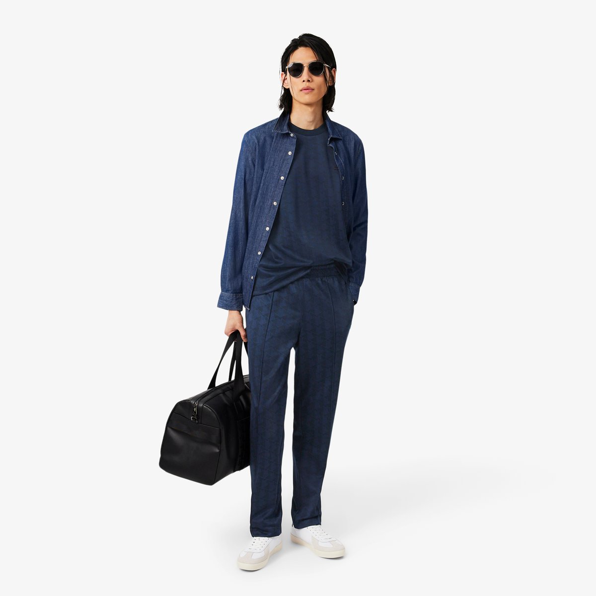 T-shirt jacquard monogramme bleu-166, LACOSTE