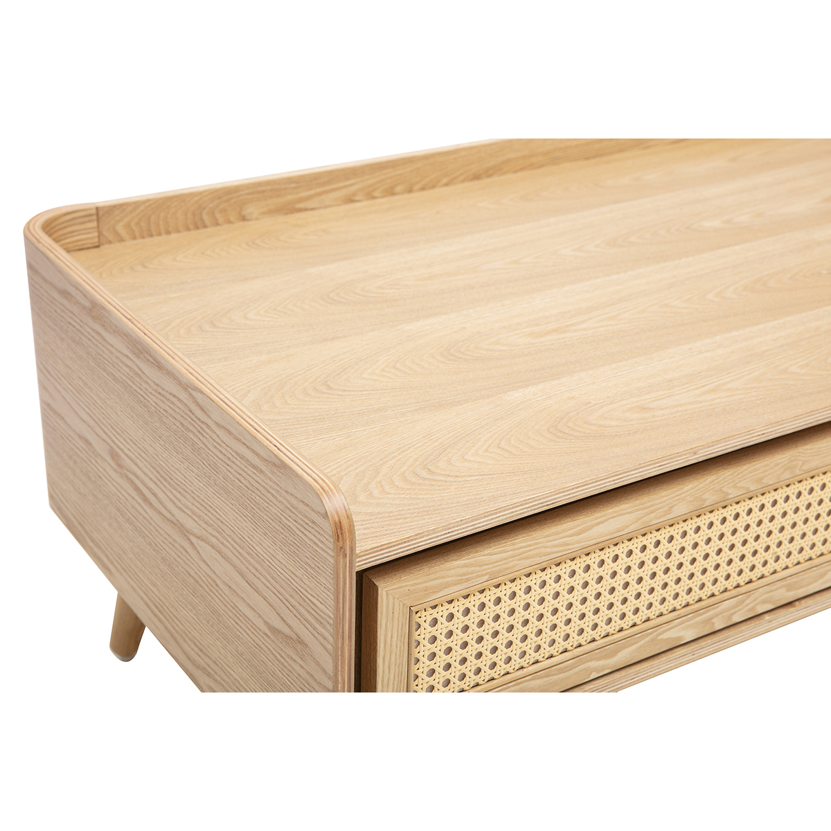 Table basse avec rangements en bois clair frêne et cannage rotin L120 cm ELSY couleur unique, MILIBOO
