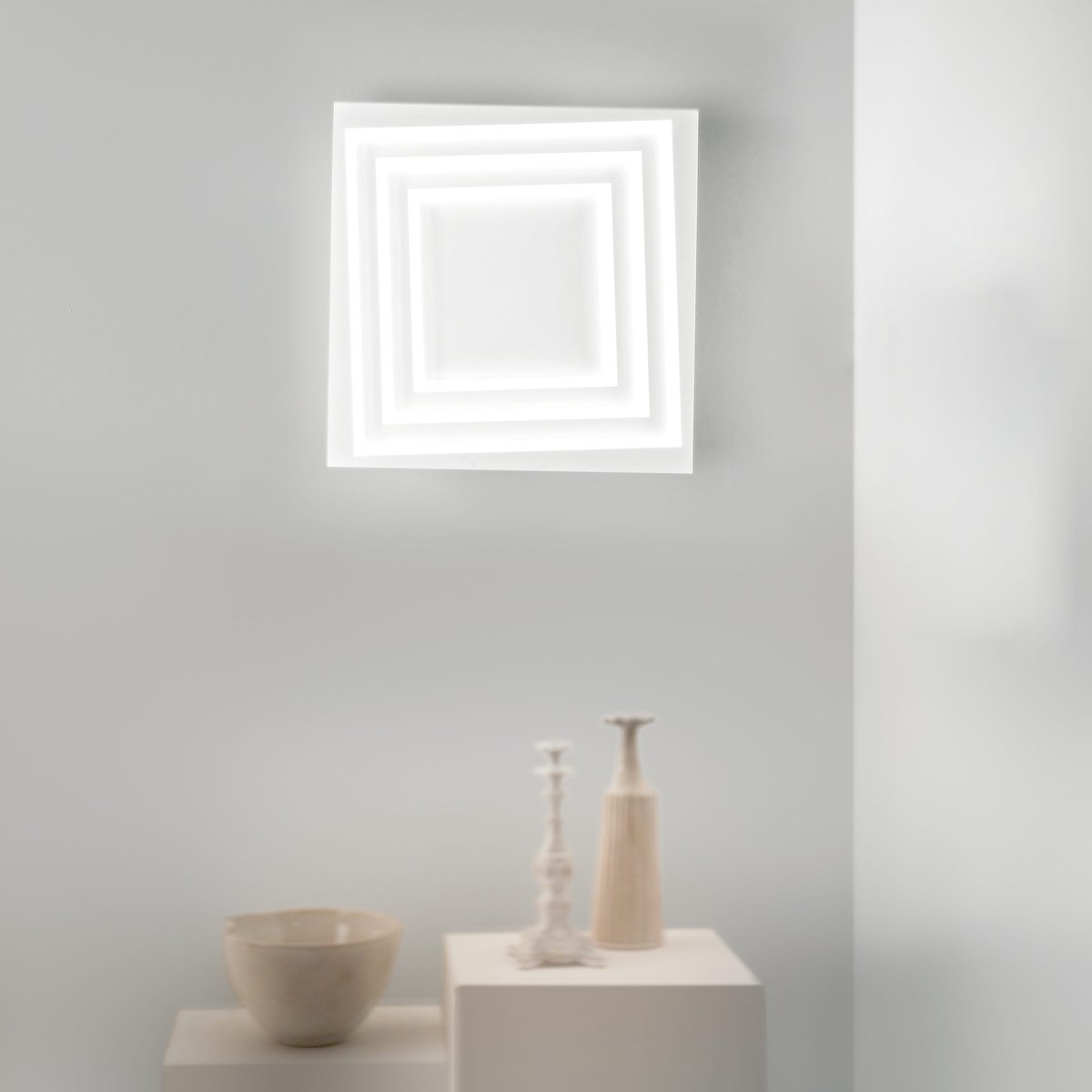 Plafonnier LED design carré, KUNDILI blanc, INSPIRE