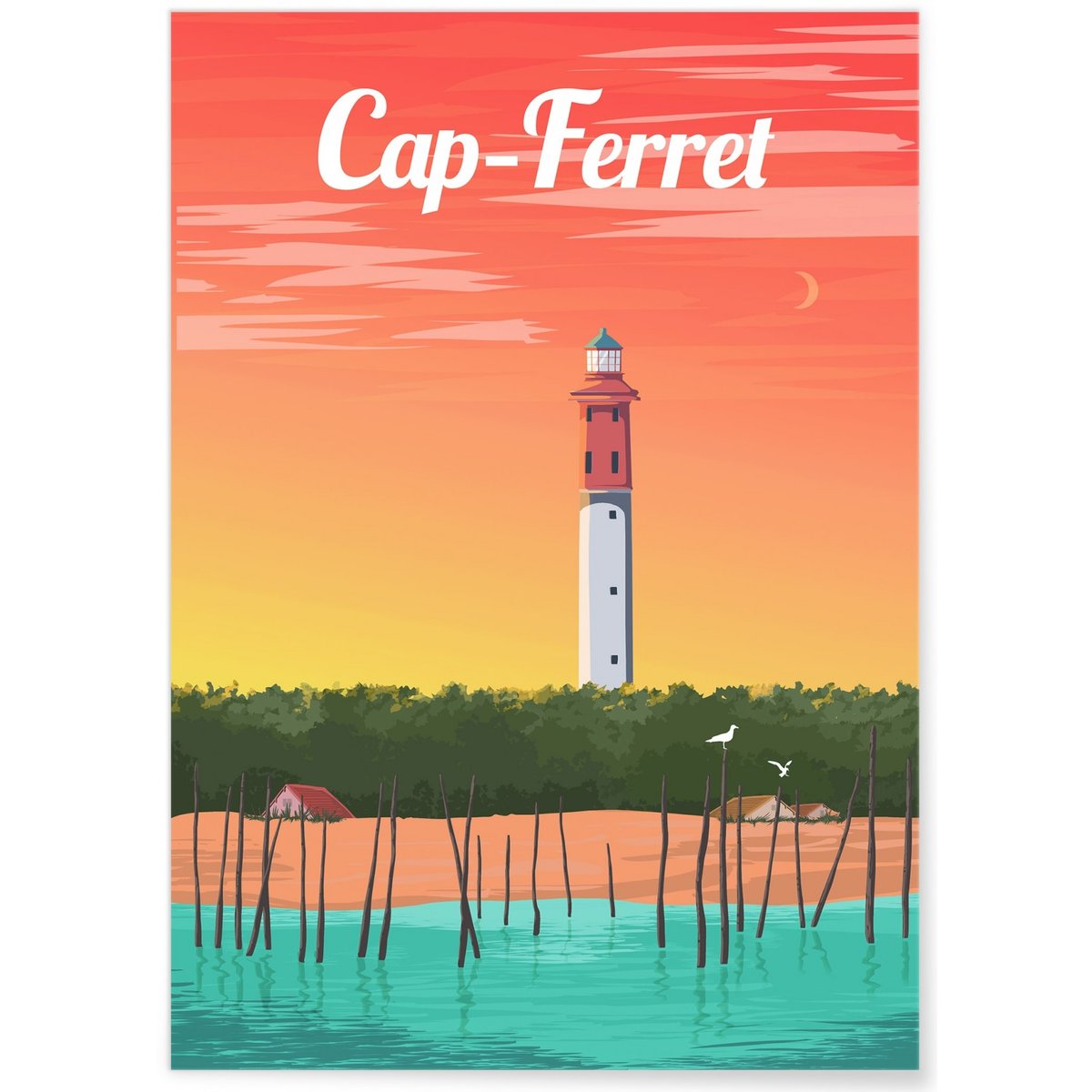 Affiche ville Cap-Ferret blanc, L'AFFICHERIE