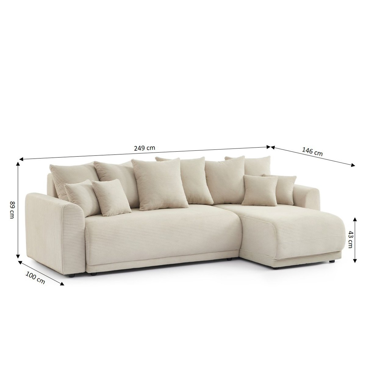 Canapé d'angle convertible velours SOLINE beige, BAÏTA
