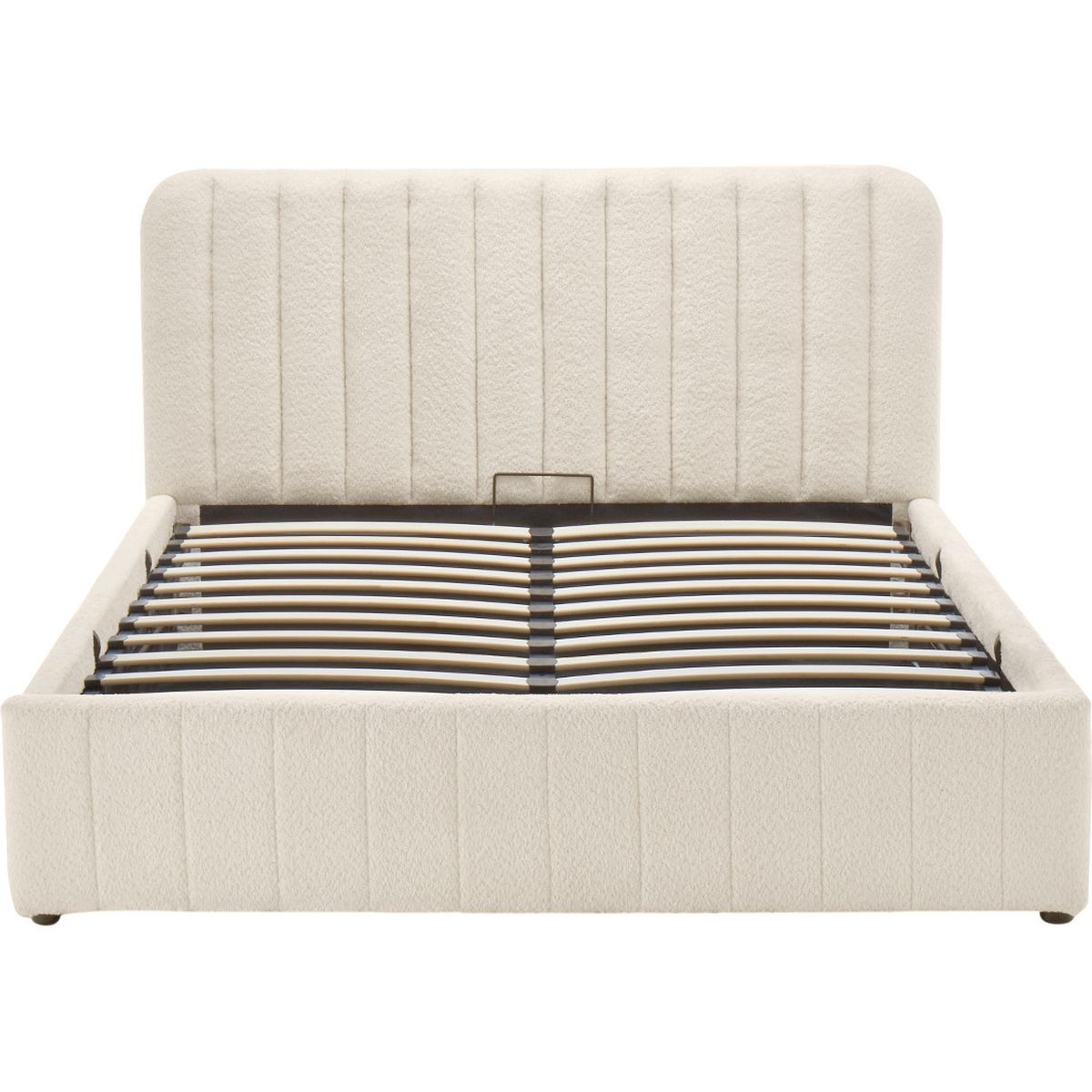 Lit coffre avec tête de lit en tissu bouclé - AVA beige, HOMIFAB