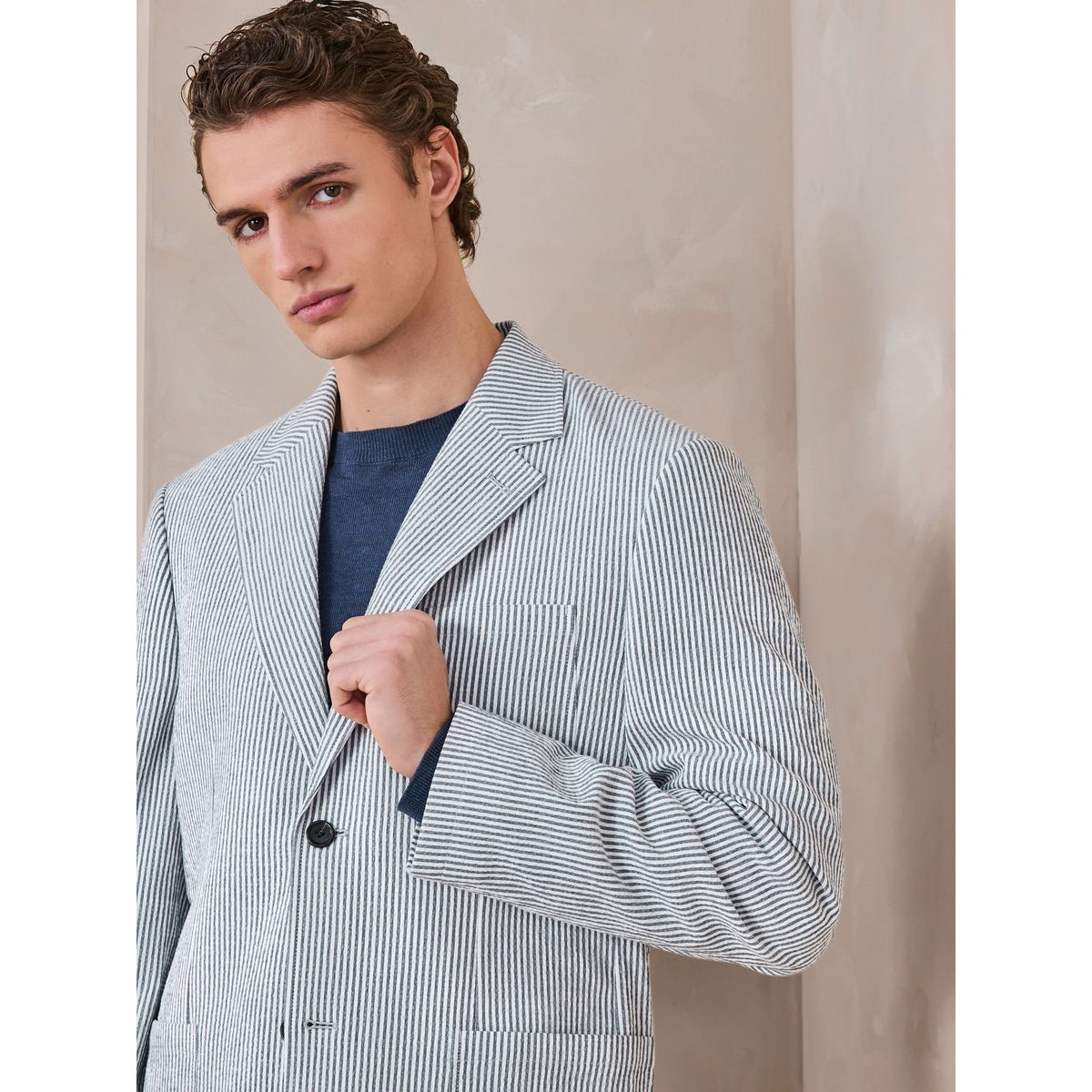 Veste de costume décontractée en seersucker bleu, NEXT