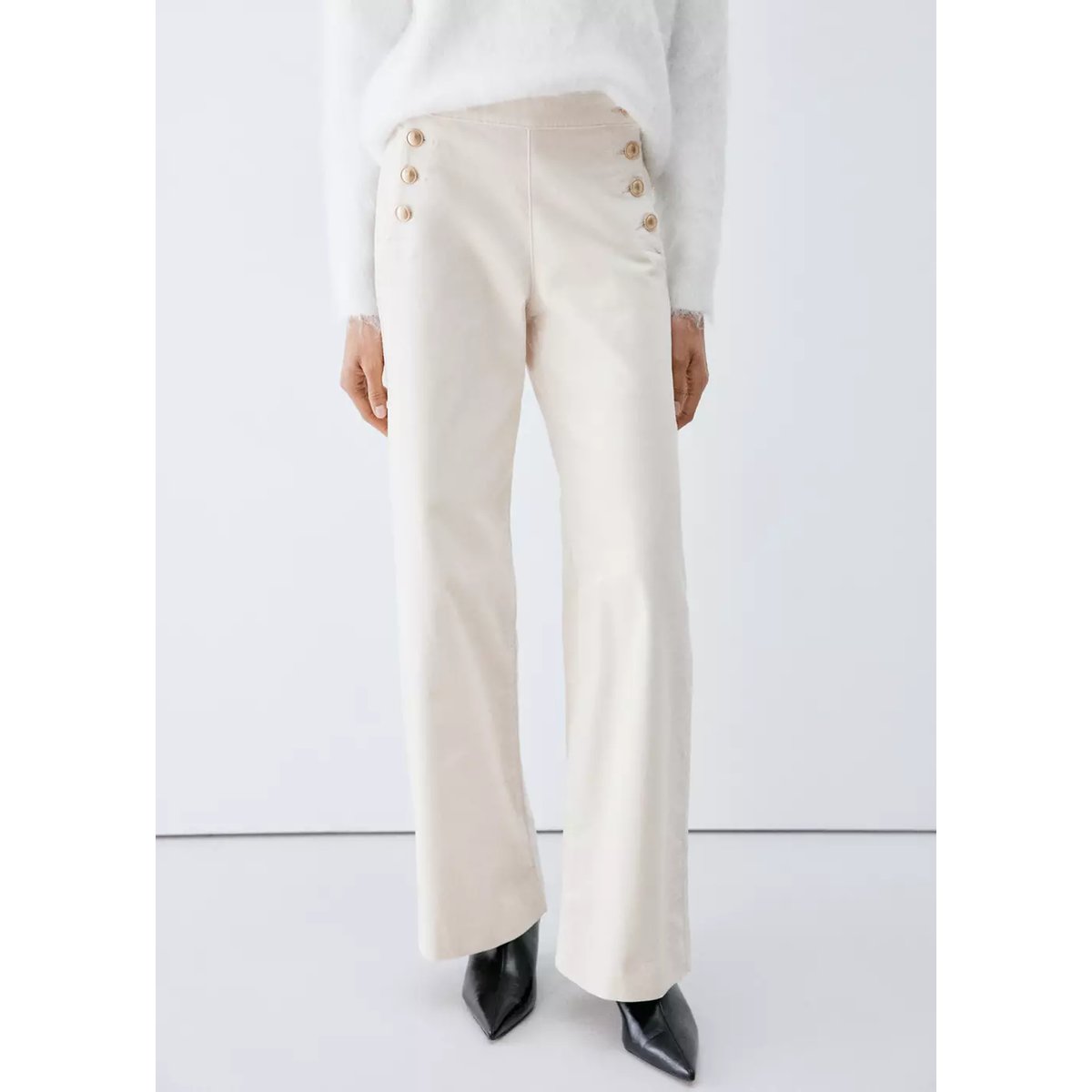 Pantalon en velours à boutons écru, MANGO