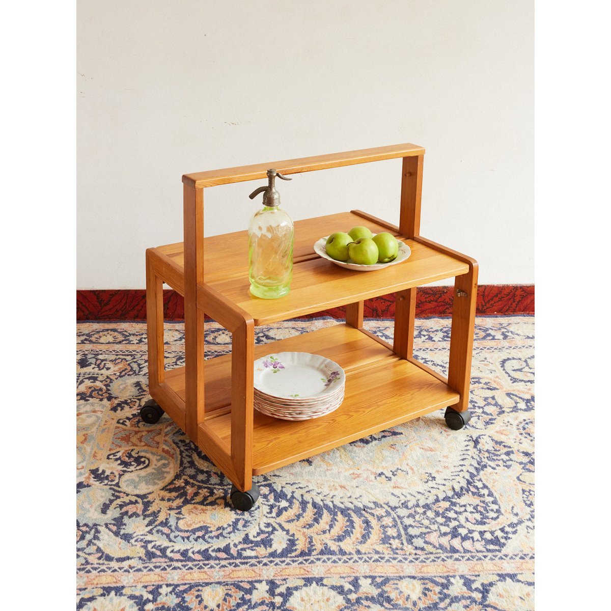 Desserte pliante en pin massif Henriette N°222 - Bon état bois clair, DEBONGOUT