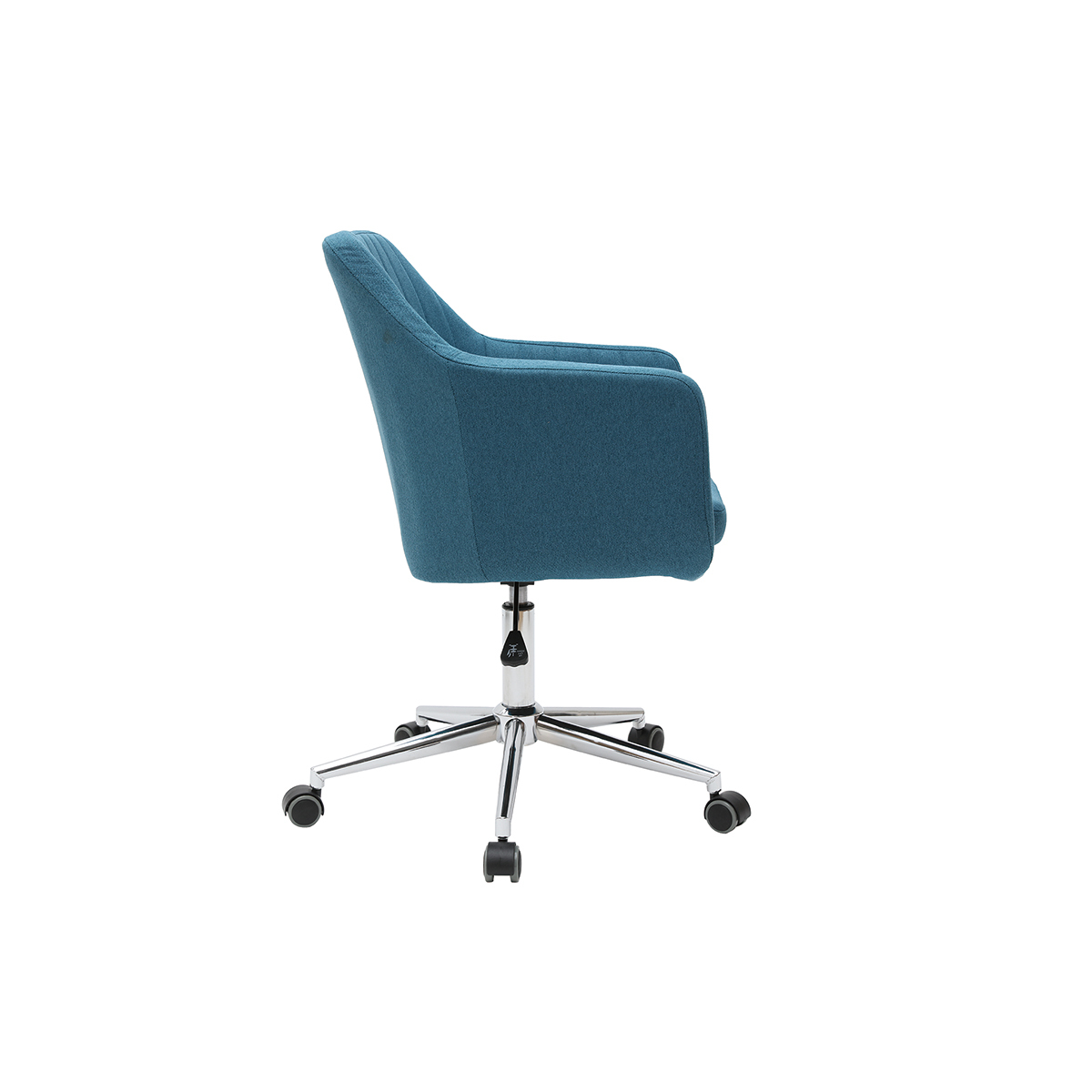 Chaise de bureau à roulettes en tissu et acier chromé ALEYNA bleu canard, MILIBOO