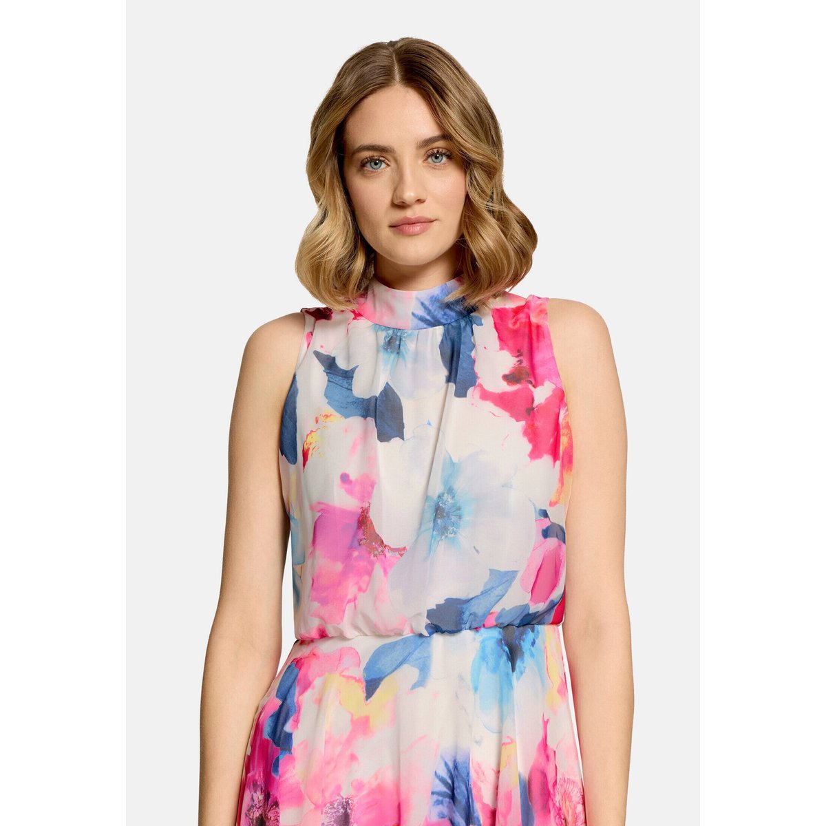 Robe en chiffon sans manches cream/pink, VERA MONT